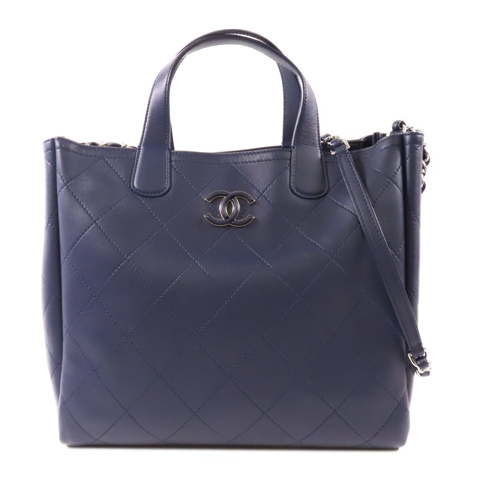 CHANEL 牛皮皮革2 Way Shoulder Bag銀扣手挽肩背兩用袋
