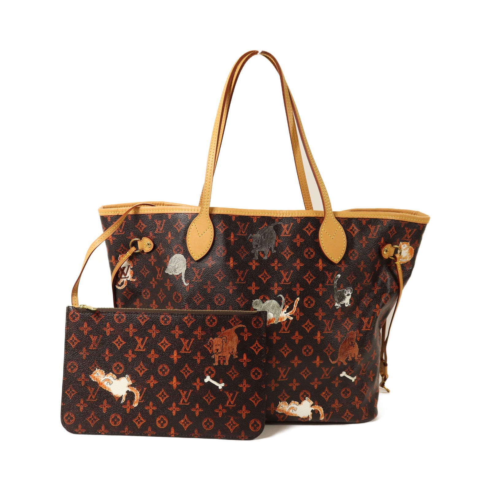 LOUIS VUITTON Catgram Neverfull MM金扣肩背袋