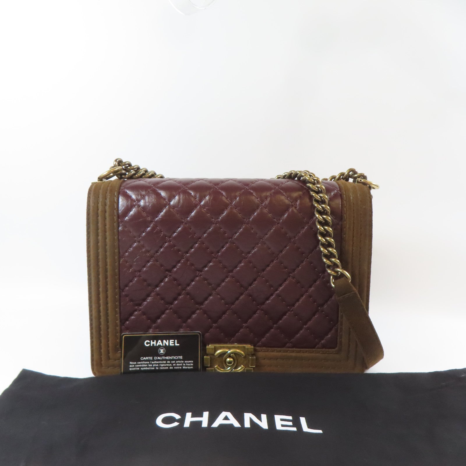 CHANEL 【激減優惠】菱格Caviar皮革Boy 30CM金扣鏈帶肩背袋紅色/啡色