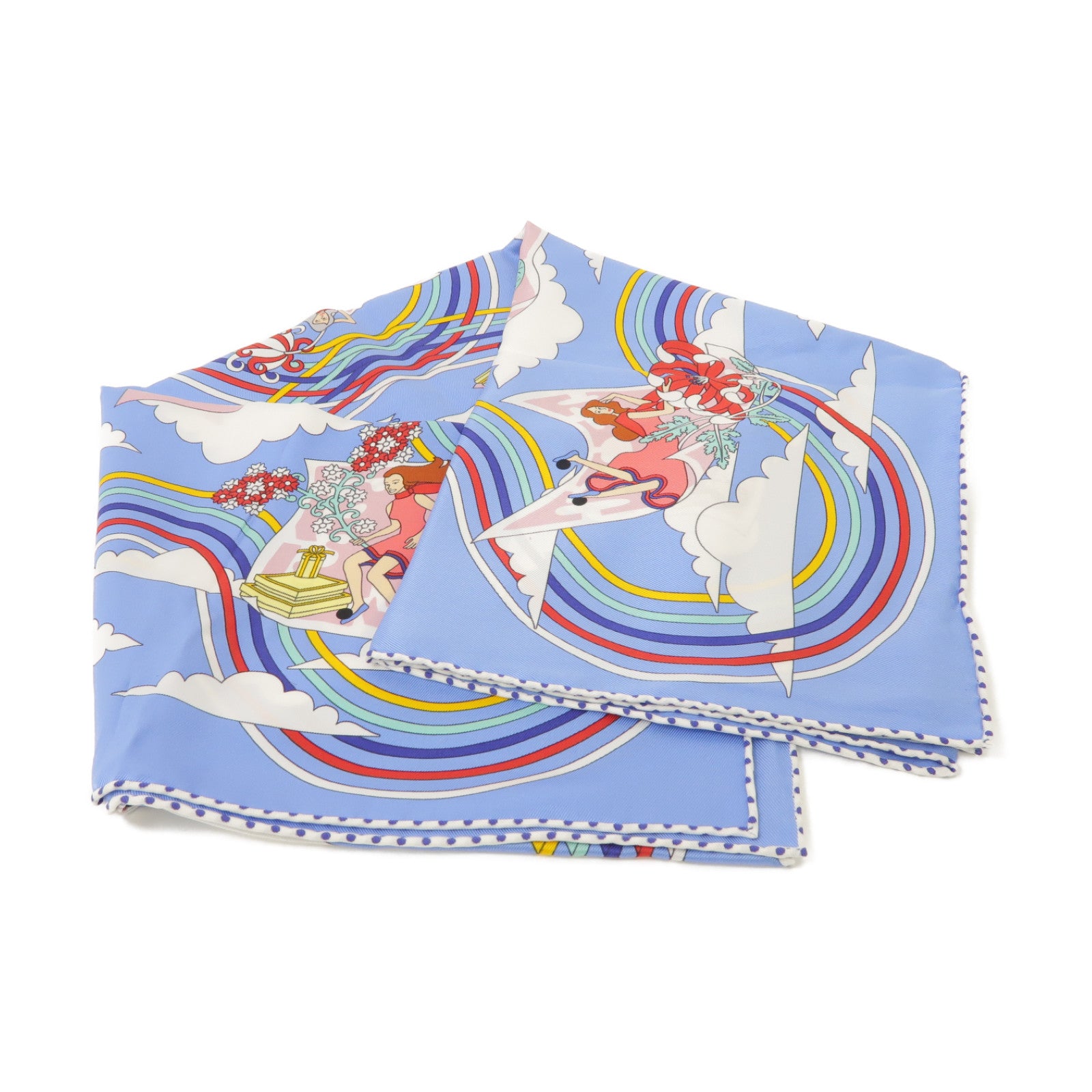 HERMES 【激減優惠】絲質Scarf絲巾淺藍色/彩色