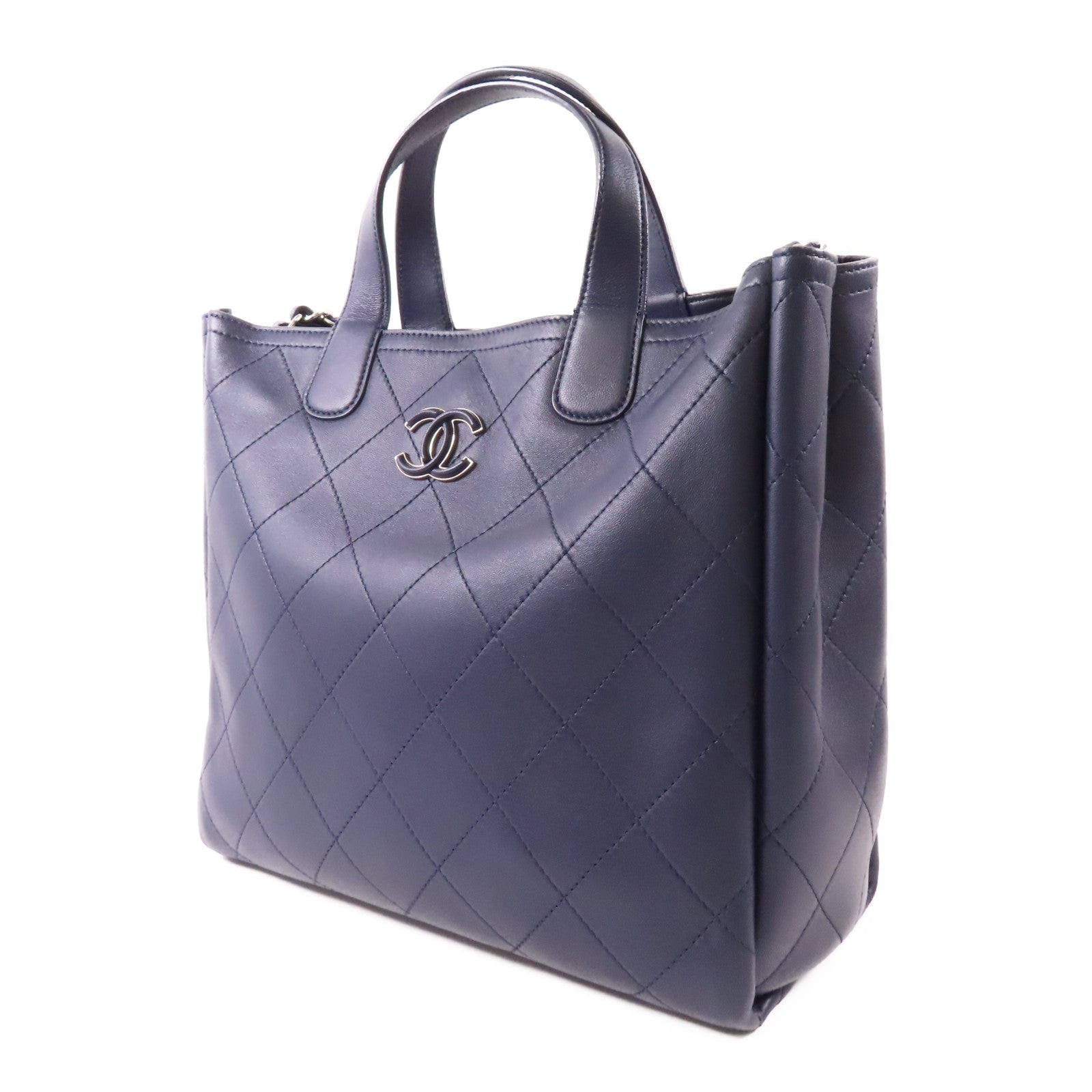 CHANEL 牛皮皮革2 Way Shoulder Bag銀扣手挽肩背兩用袋