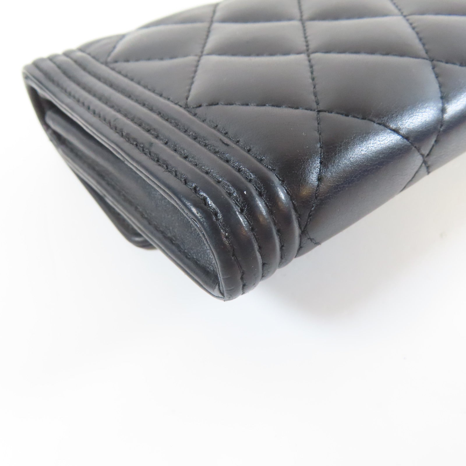 CHANEL 菱格羊皮皮革Long Wallet金扣長錢包黑色