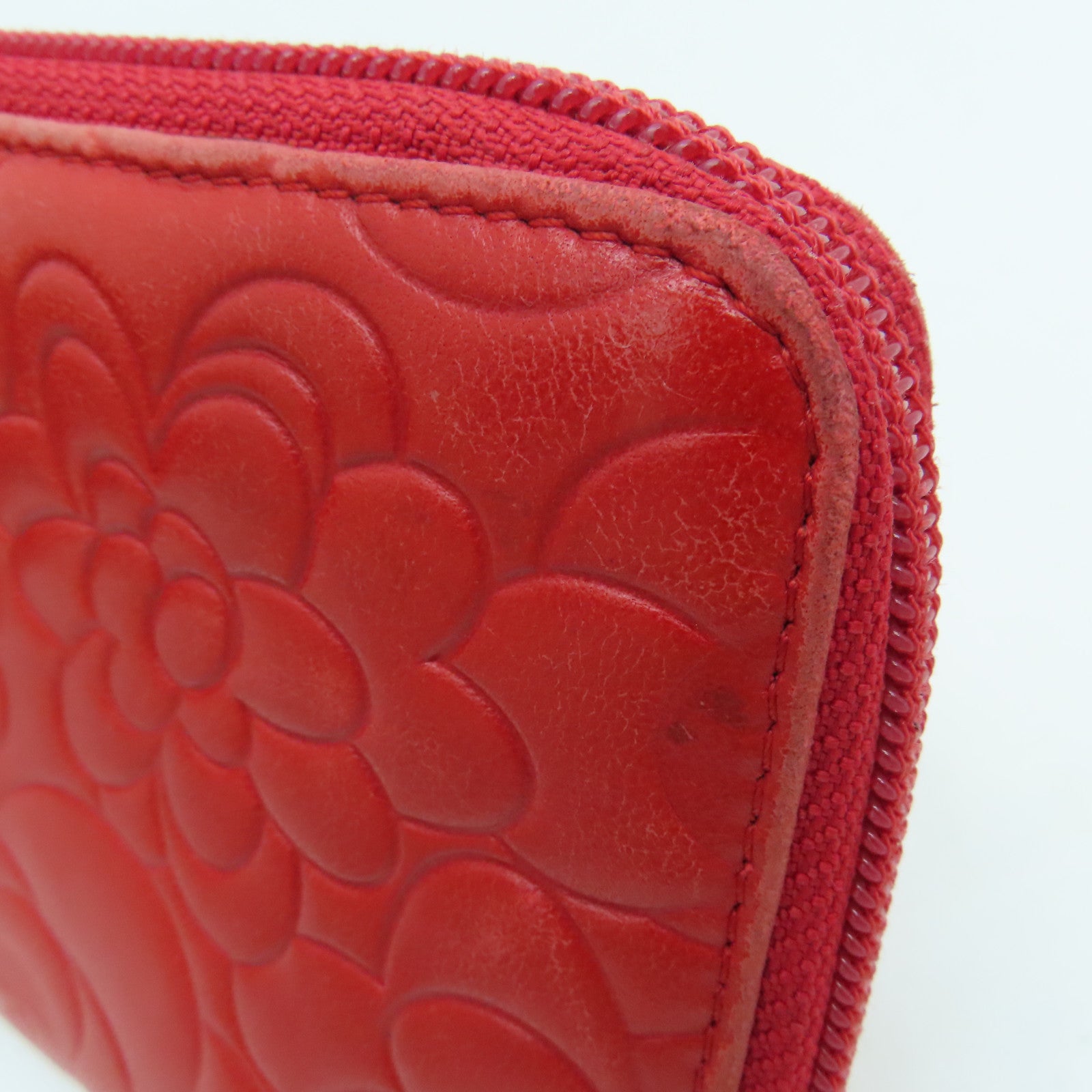 CHANEL Sheepskin Leather Long Wallet Silver Buckle Long Wallet Red