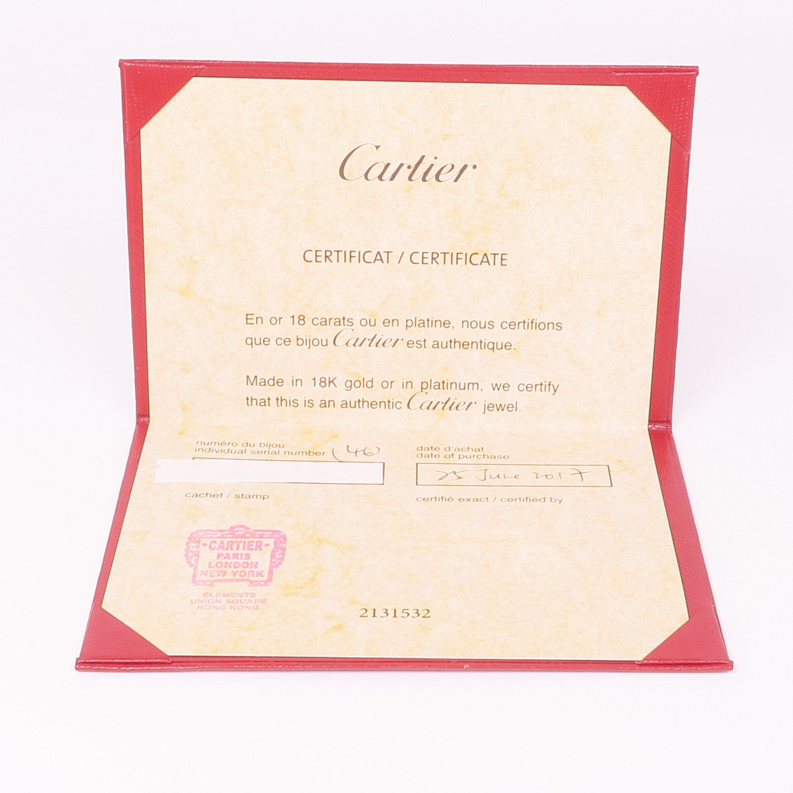 CARTIER 18K玫瑰金C De Cartier鑽石戒指Cartier#46/US#2.5