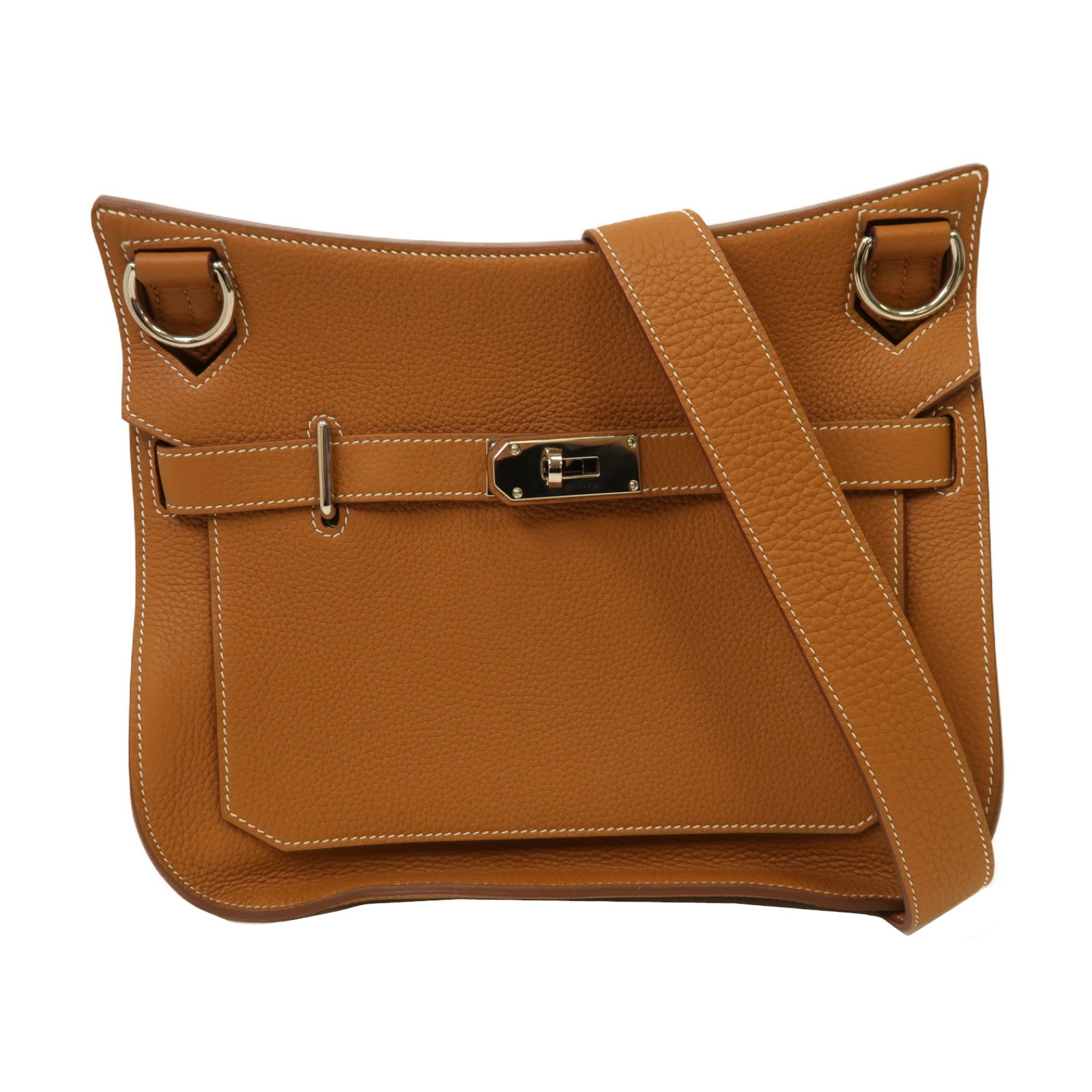 HERMES Clemence皮革Jypsiere 31銀扣肩背袋經典駝色