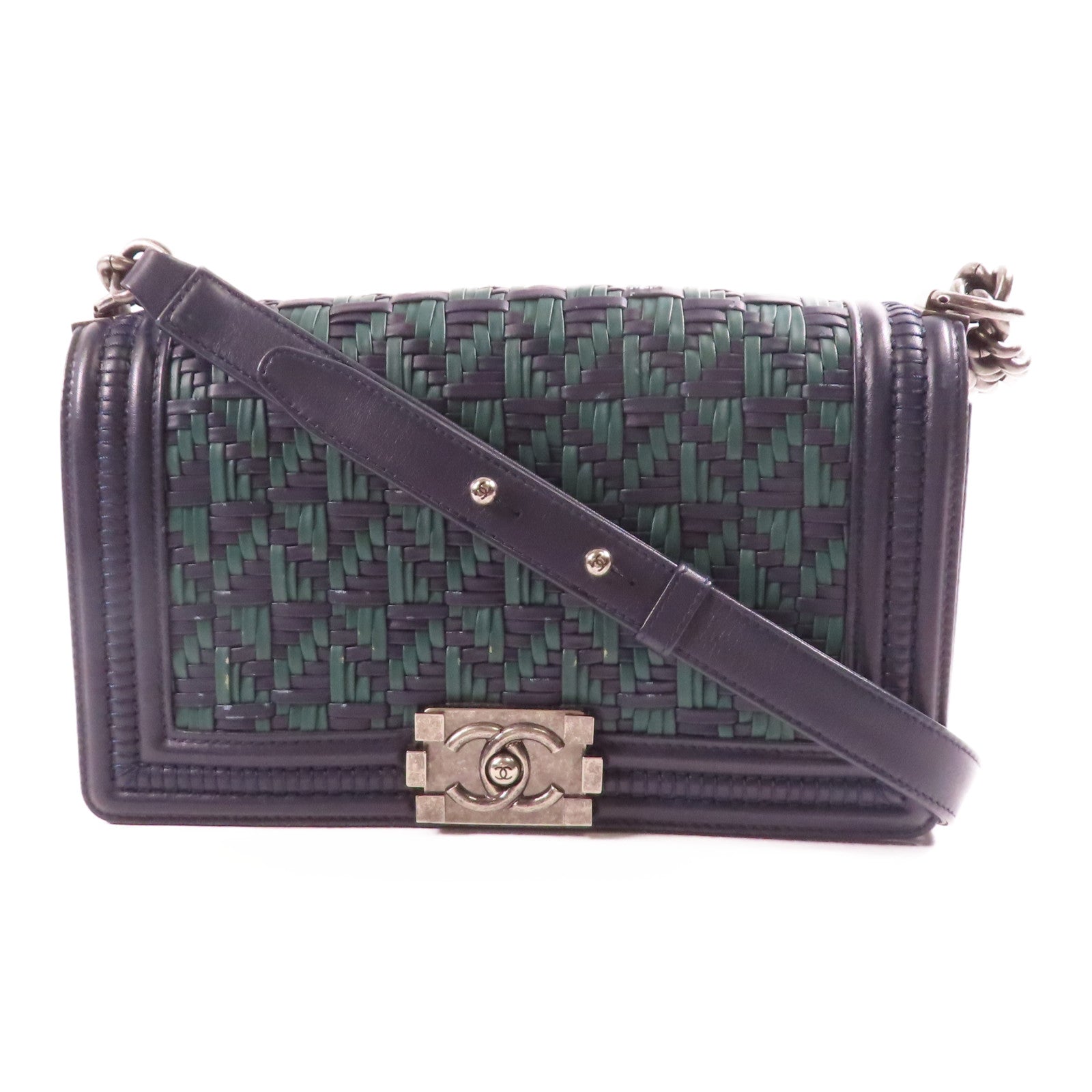 CHANEL CC SHW Boy 25 Chain Shoulder Bag Calfskin Leather Black