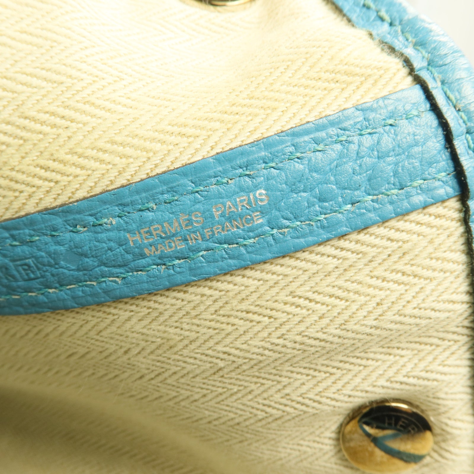 HERMES Negonda皮革Garden Party PM銀扣手挽袋Bleu Paon