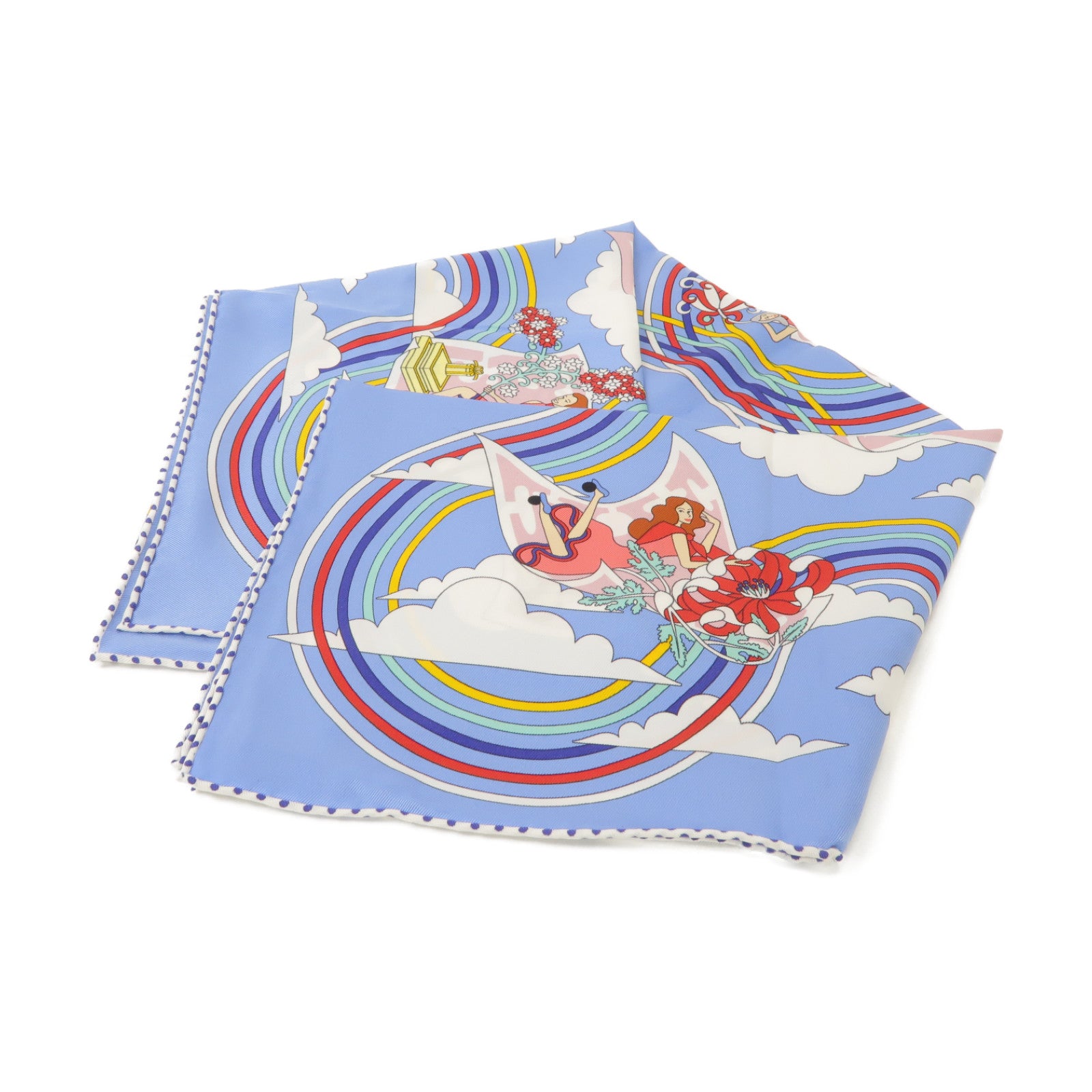 HERMES 【激減優惠】絲質Scarf絲巾淺藍色/彩色