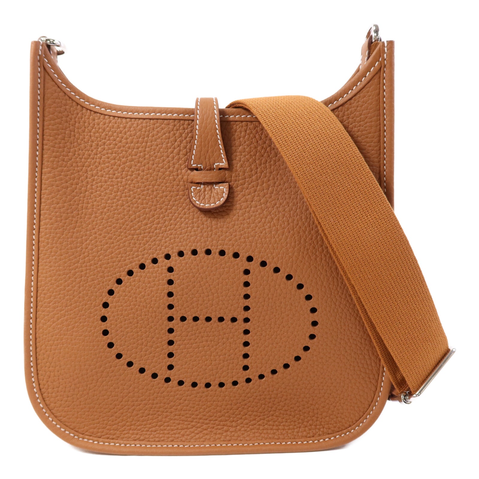 HERMES Clemence皮革Evelyne 23銀扣肩背袋Gold
