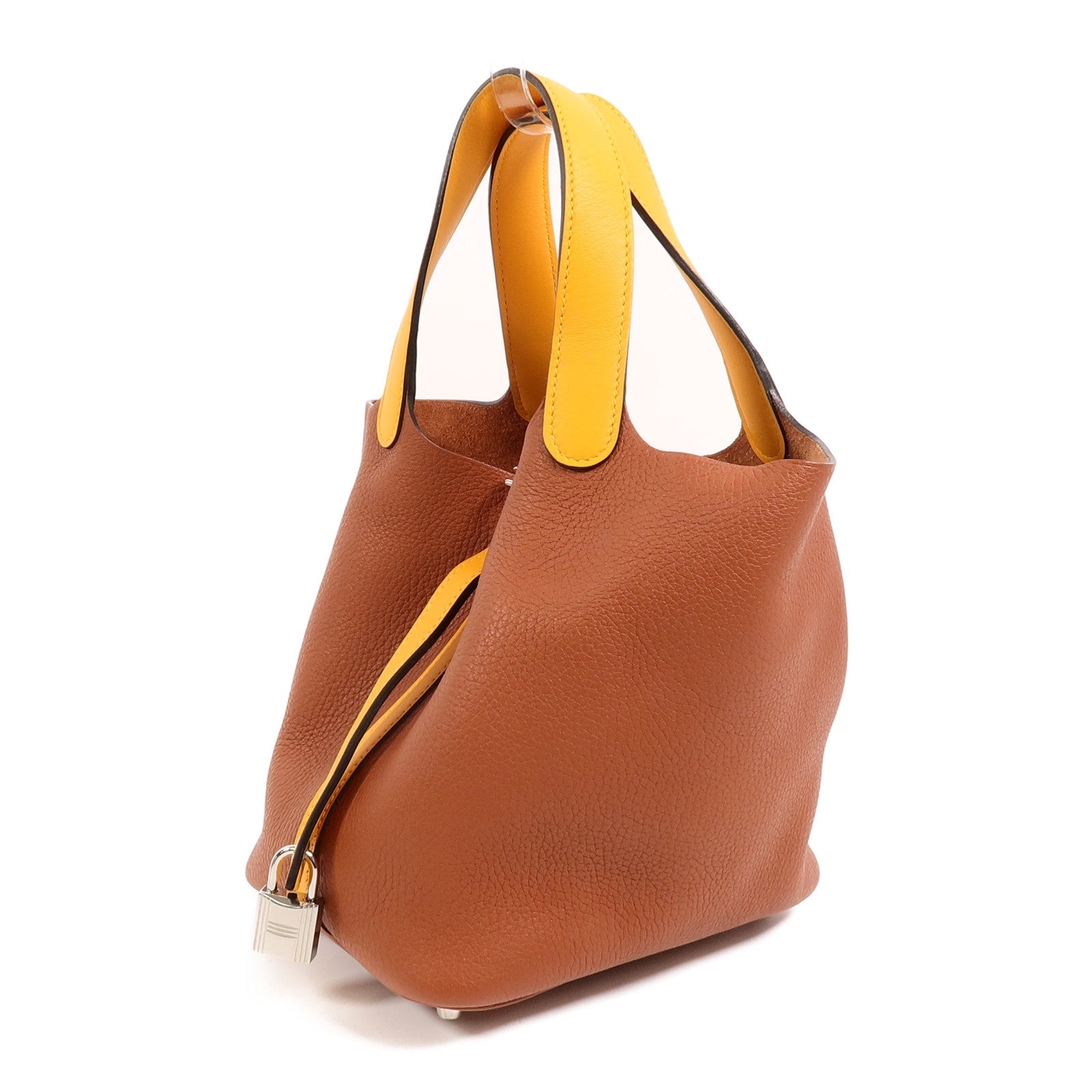 HERMES Clemence皮革Picotin PM手挽袋Cuivre/Jaune d'Or