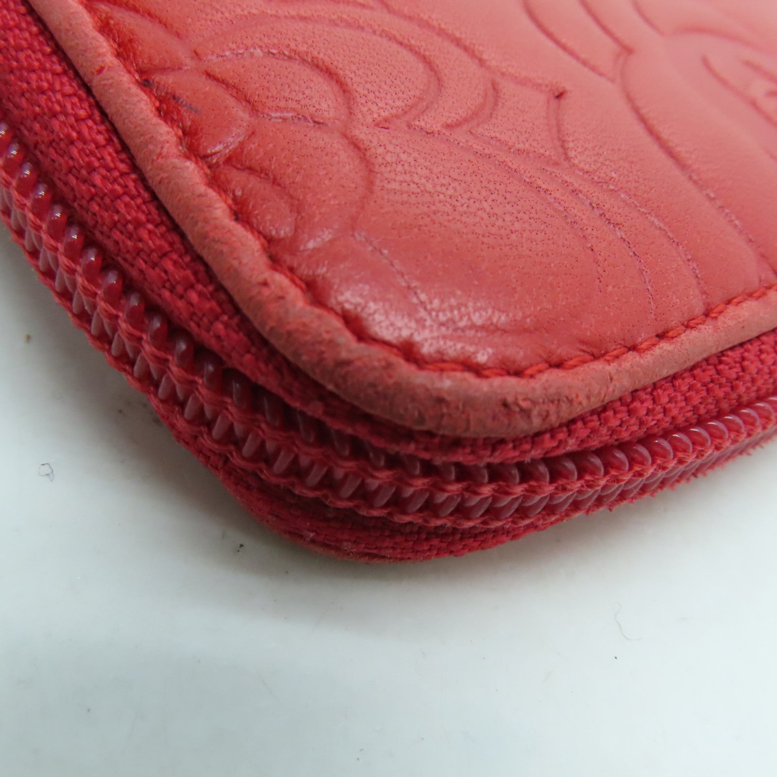 CHANEL Sheepskin Leather Long Wallet Silver Buckle Long Wallet Red