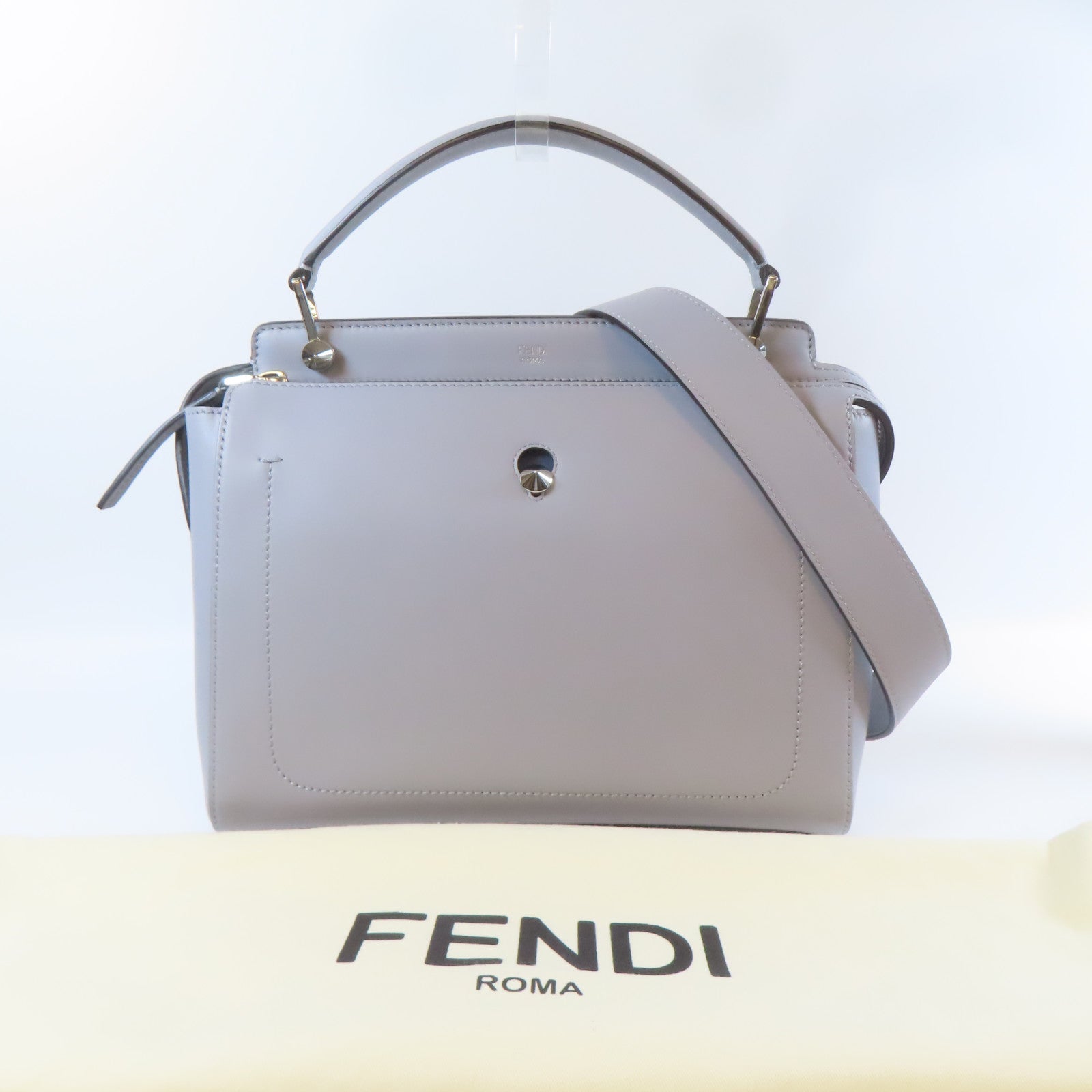 FENDI 【激減優惠】牛皮皮革Dotcom銀扣手挽肩背兩用袋灰色