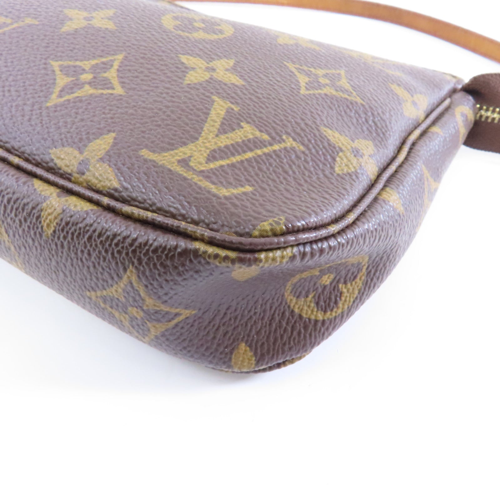 LOUIS VUITTON Monogram Pochette Accessoires金扣手挽袋啡色
