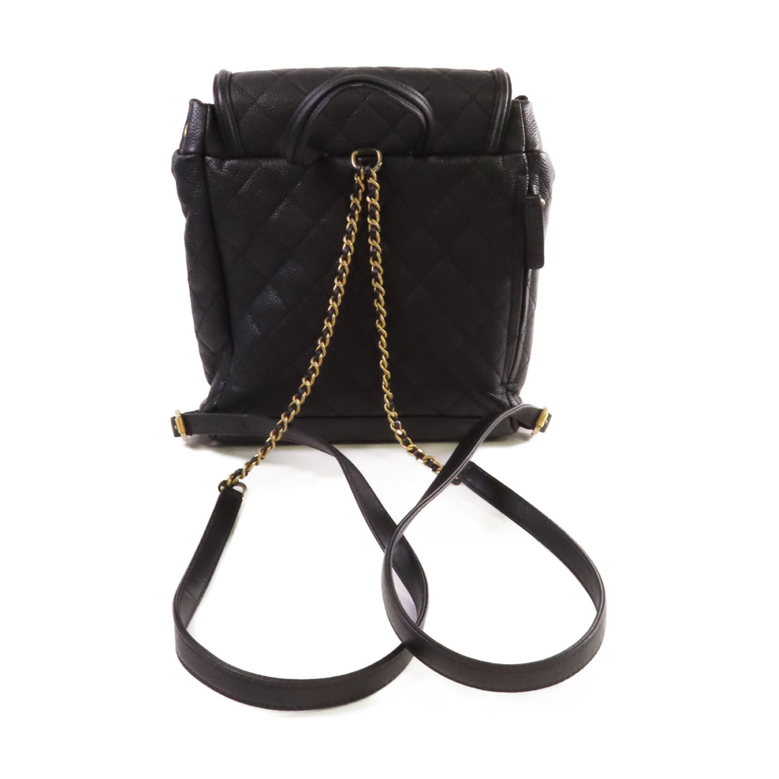CHANEL 菱格Caviar皮革Backpack金扣背包黑色