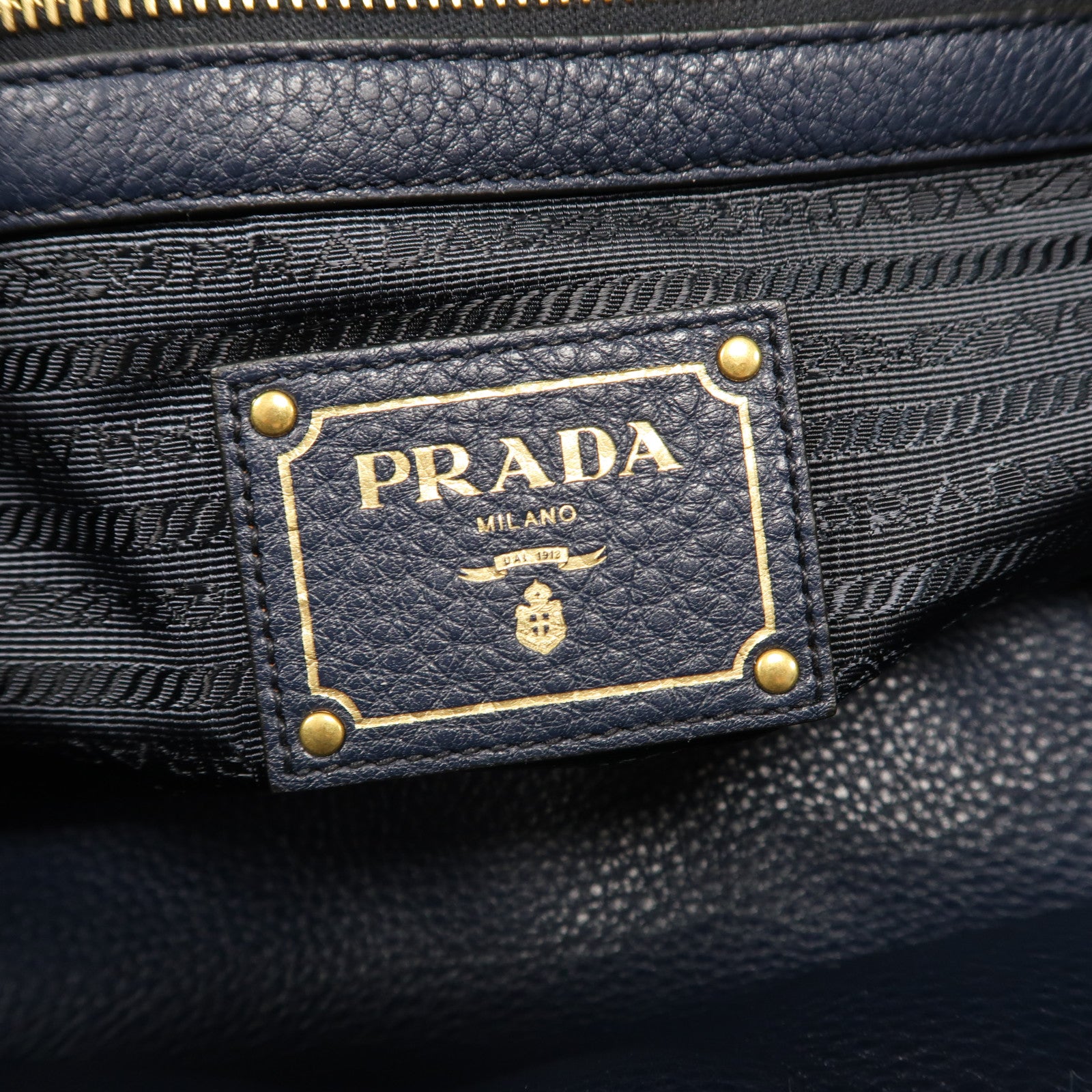 PRADA 牛皮皮革Shoulder Bag金扣肩背袋深藍色