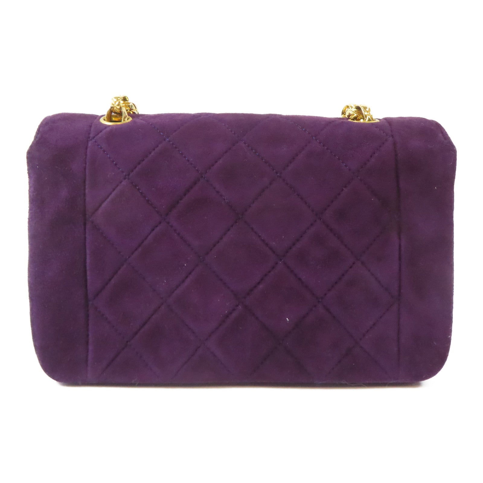CHANEL 菱格絨布Chain Shoulder Bag金扣鏈帶肩背袋紫色