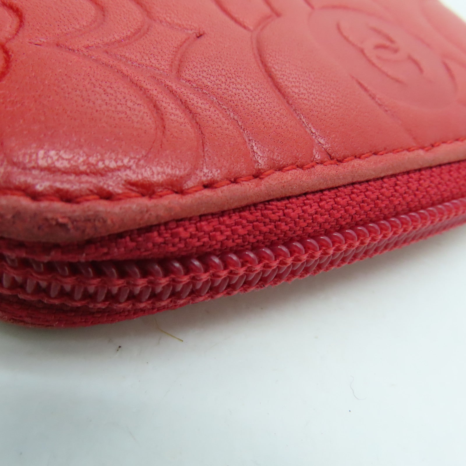 CHANEL Sheepskin Leather Long Wallet Silver Buckle Long Wallet Red