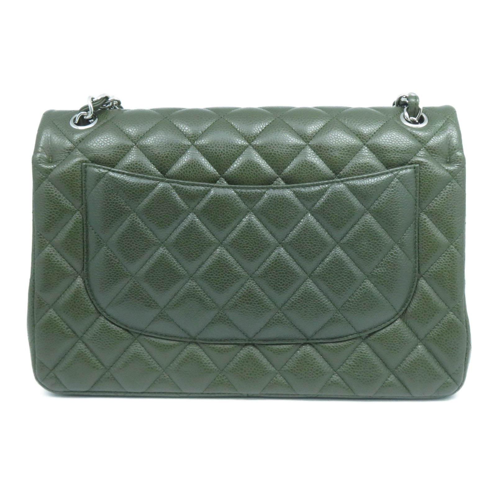 CHANEL **【激減優惠】Caviar皮革Classic Jumbo銀扣鏈帶肩背袋綠色
