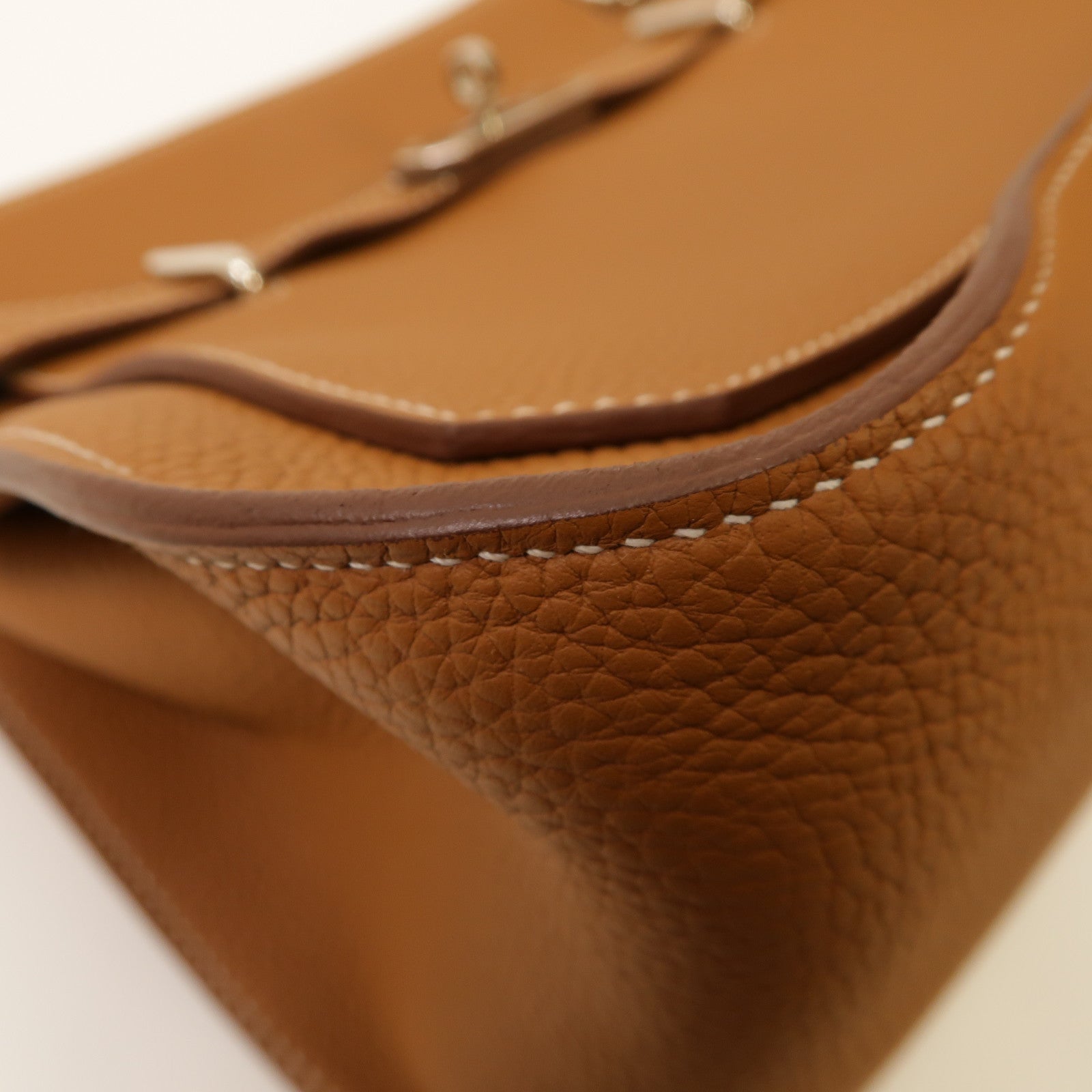HERMES Clemence皮革Jypsiere 31銀扣肩背袋經典駝色