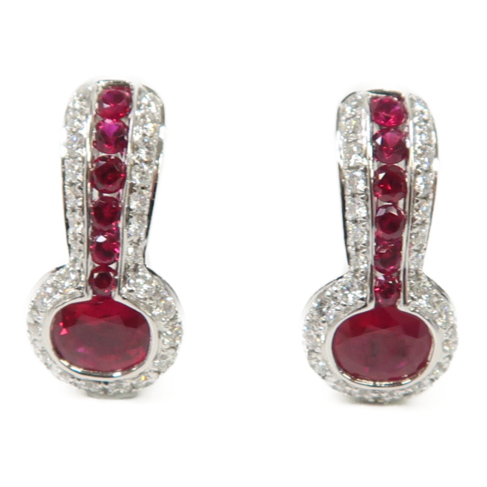 JEWELRY 18K白金Ruby Diamond Earrings 1.06ct紅寶石/0.36ct鑽石耳環銀色
