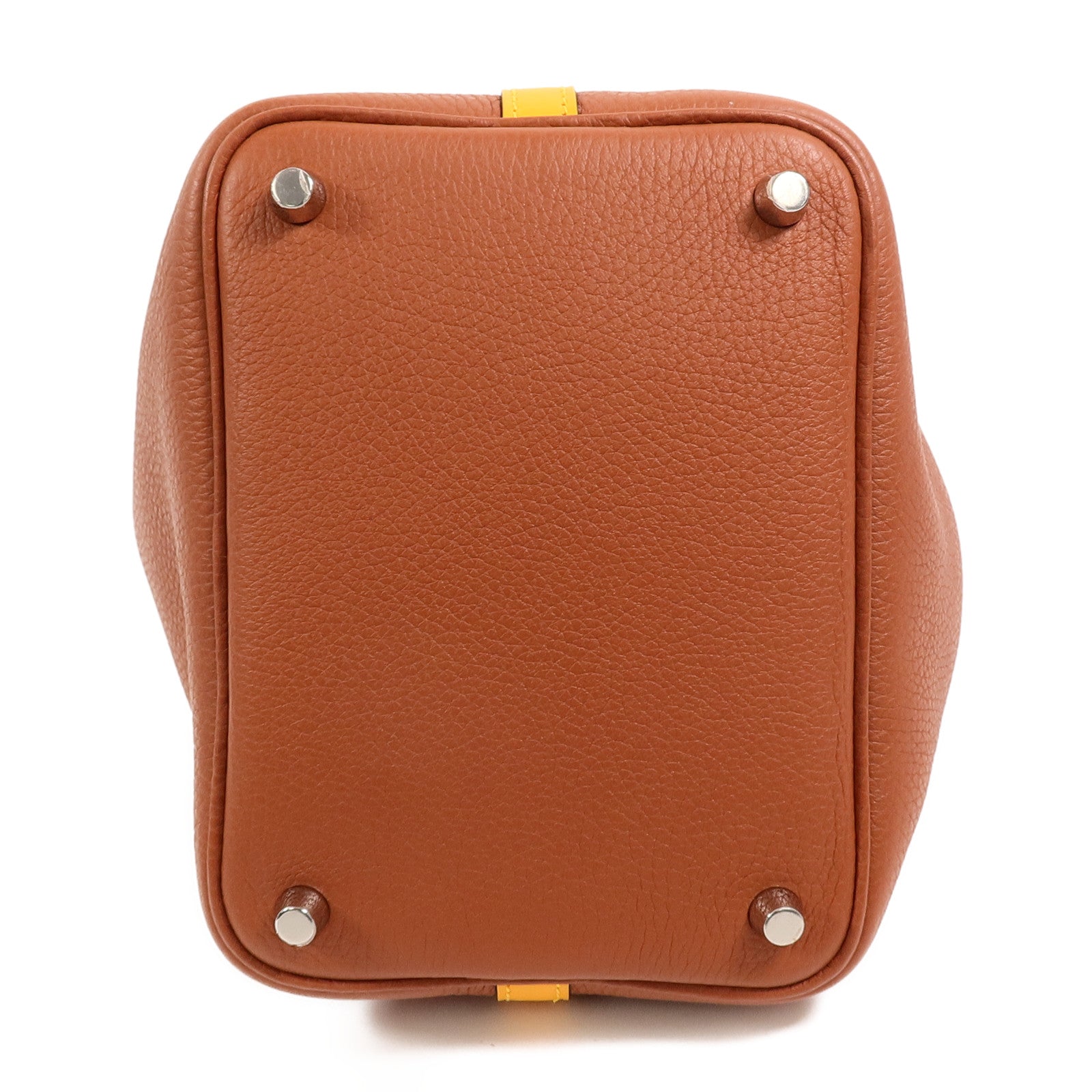 HERMES Clemence皮革Picotin PM手挽袋Cuivre/Jaune d'Or