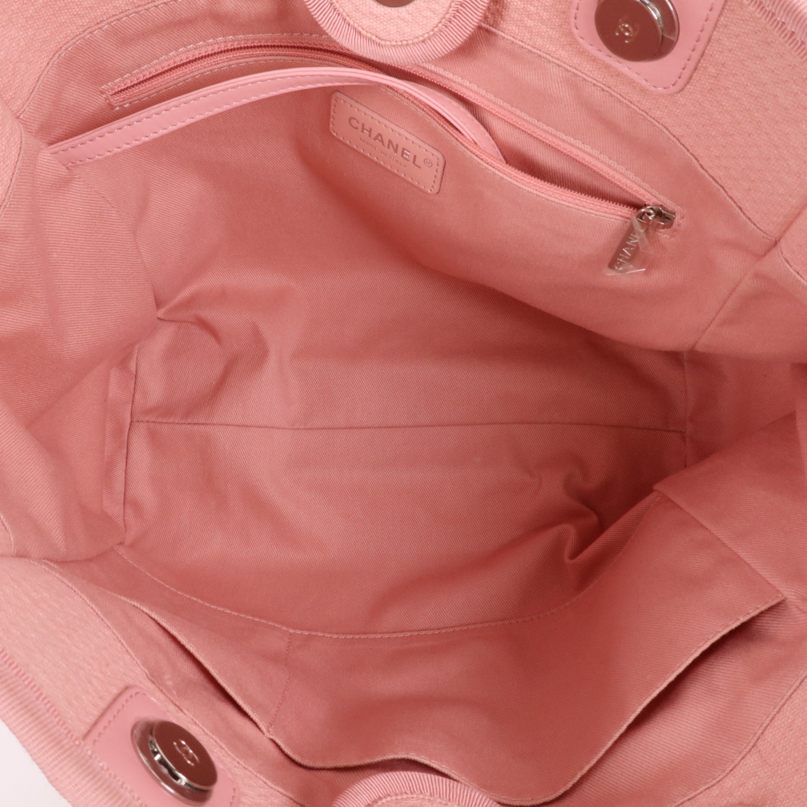 CHANEL 帆布Deauville Tote銀扣鏈帶肩背袋