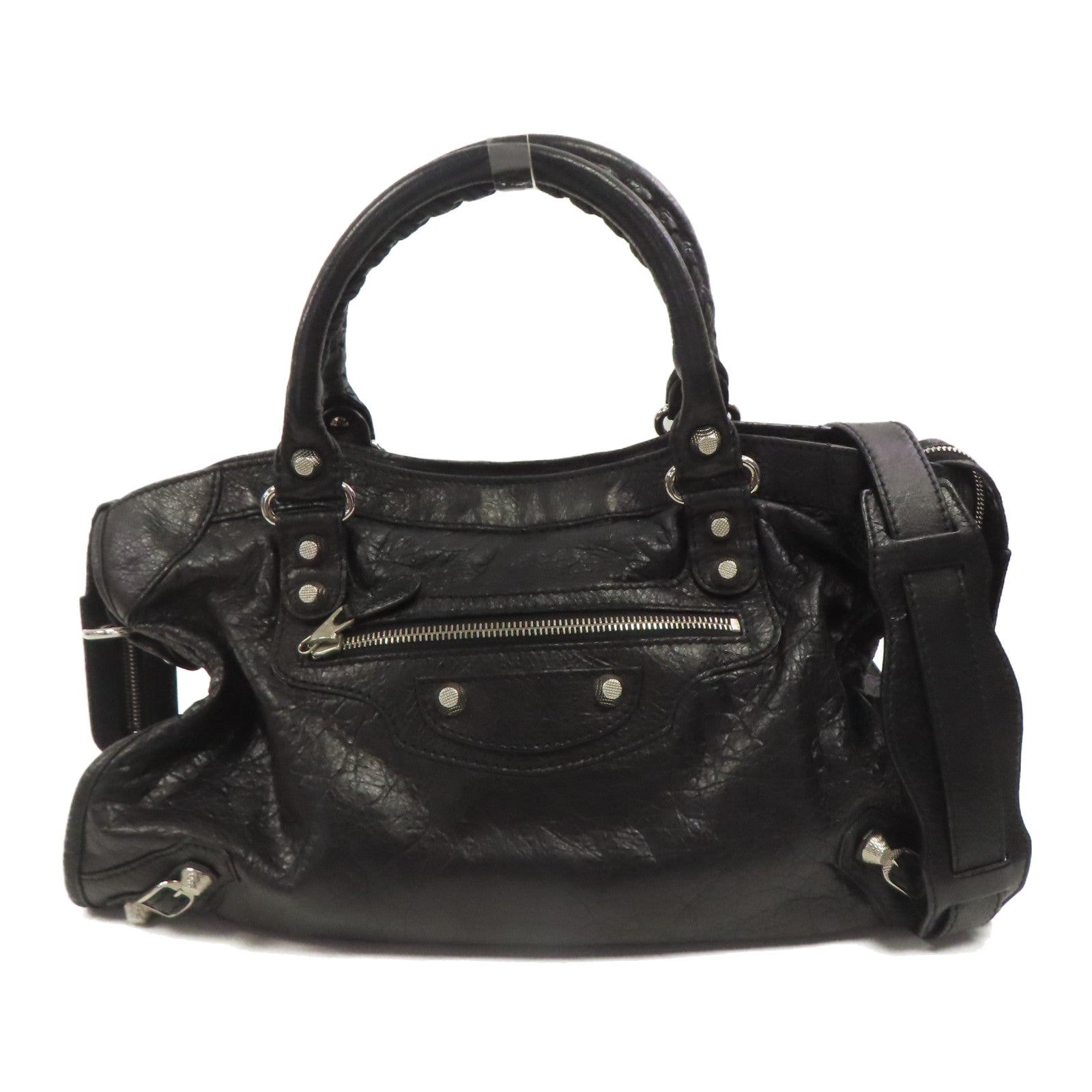 BALENCIAGA 牛皮皮革Giant City Bag銀扣手挽肩背兩用袋黑色
