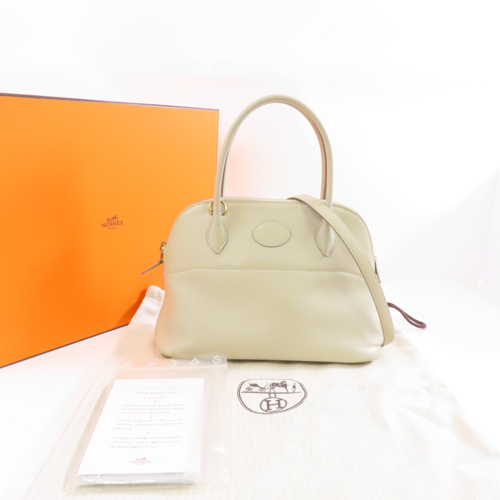 HERMES Swift皮革Bolide 27金扣手挽肩背兩用袋Gris Perle/灰色