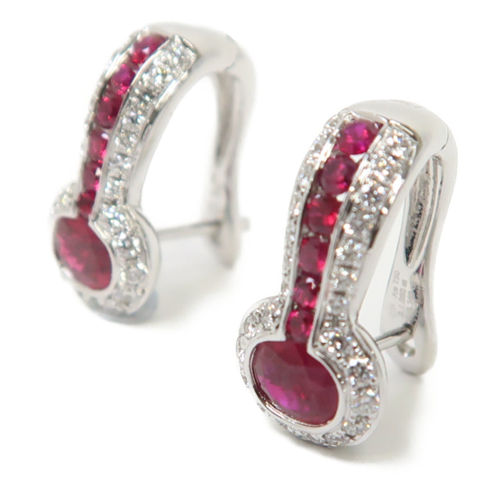 JEWELRY 18K白金Ruby Diamond Earrings 1.06ct紅寶石/0.36ct鑽石耳環銀色