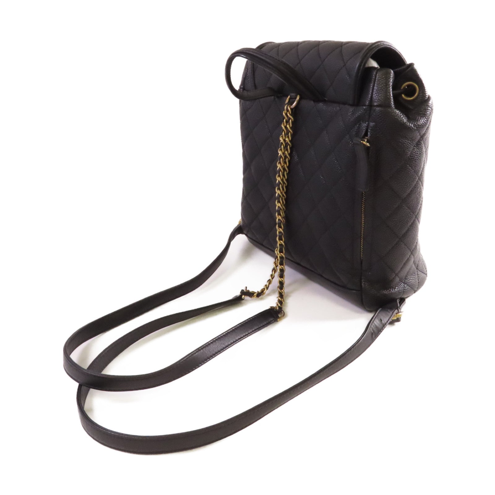 CHANEL 菱格Caviar皮革Backpack金扣背包黑色