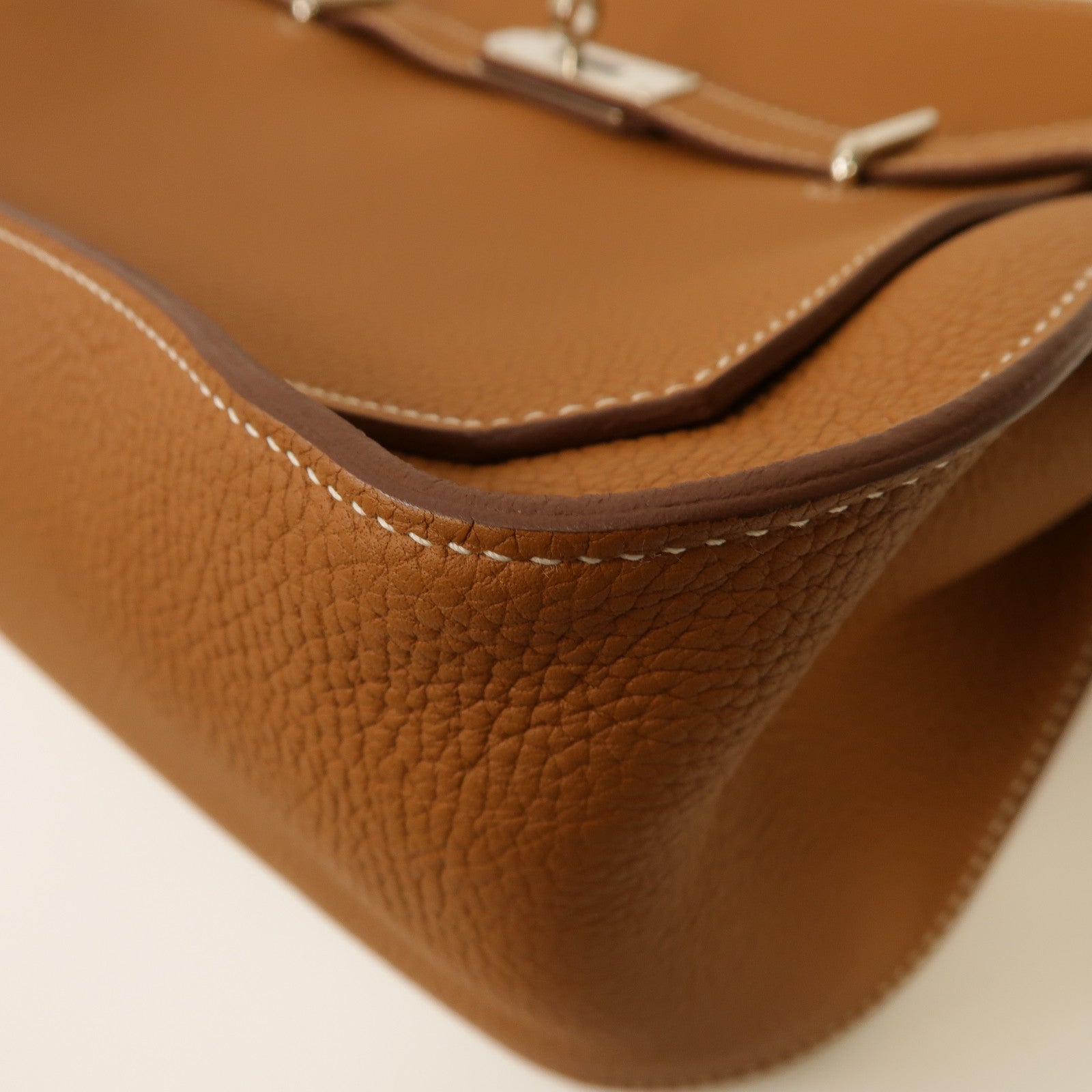HERMES Clemence皮革Jypsiere 31銀扣肩背袋經典駝色