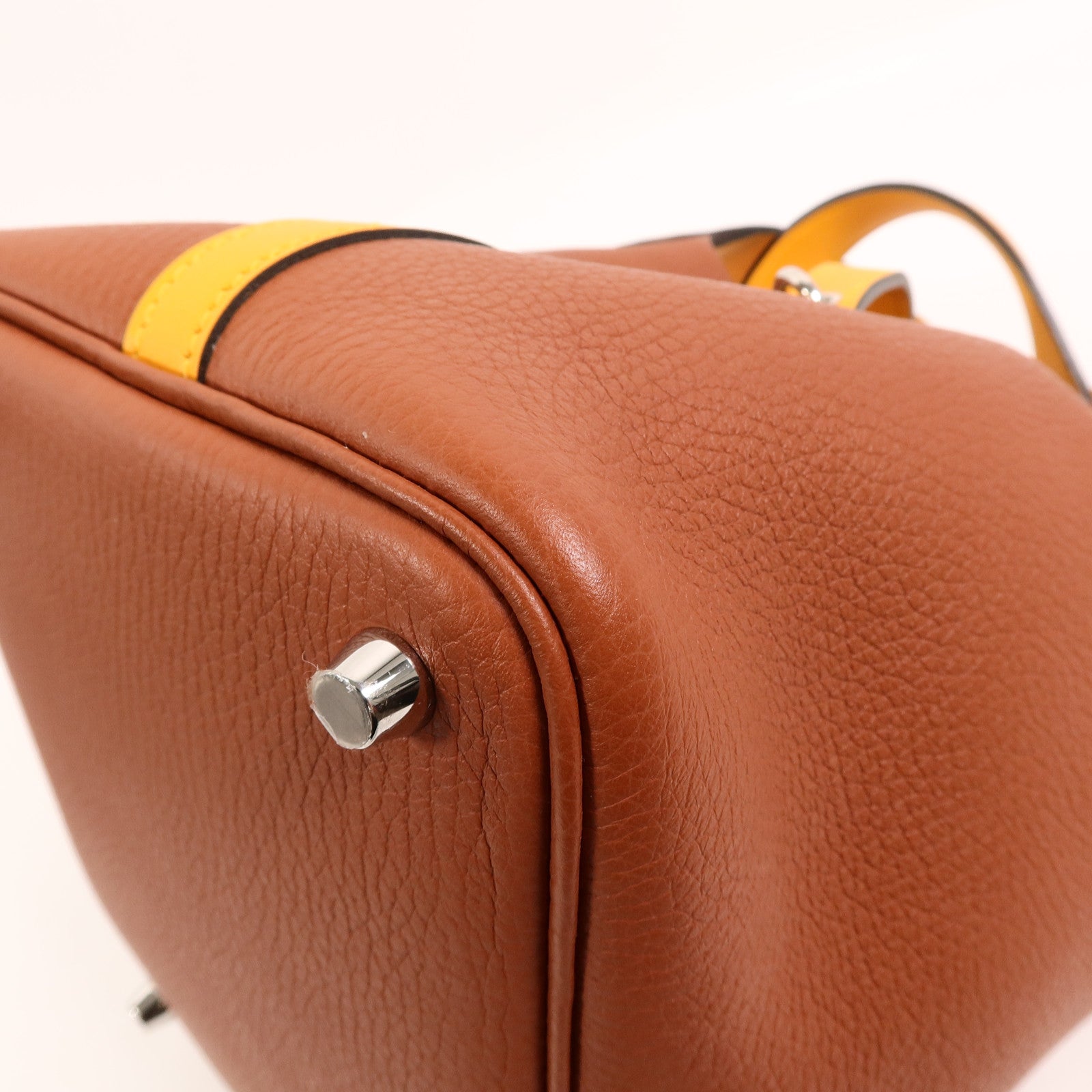 HERMES Clemence皮革Picotin PM手挽袋Cuivre/Jaune d'Or