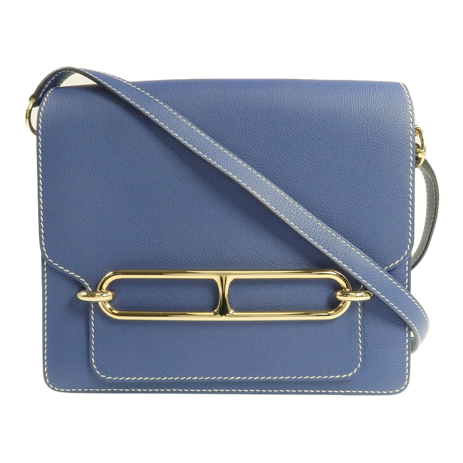 HERMES Evercolor皮革Roulis 23金扣肩背袋Bleu Brighton