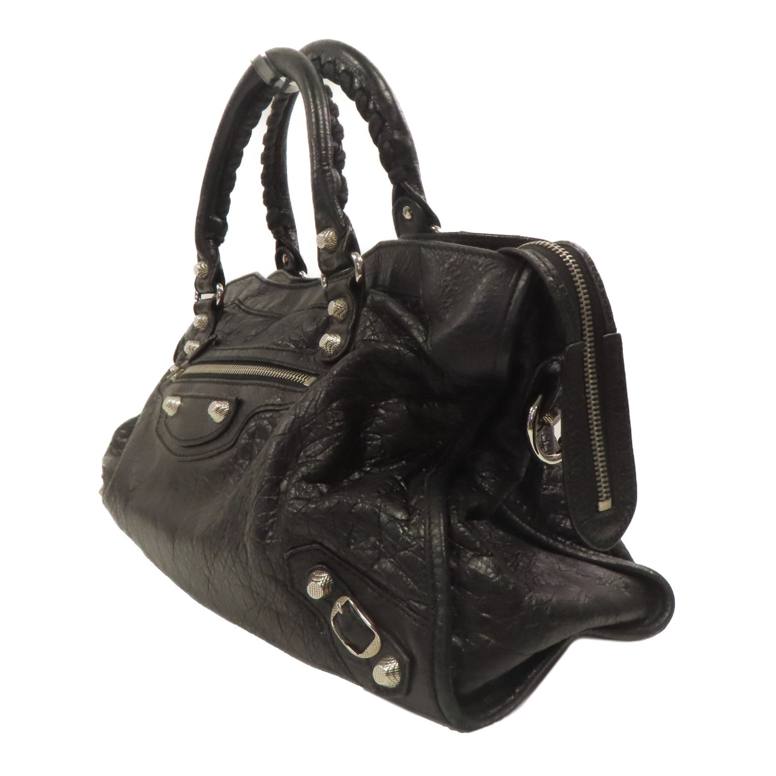 BALENCIAGA 牛皮皮革Giant City Bag銀扣手挽肩背兩用袋黑色