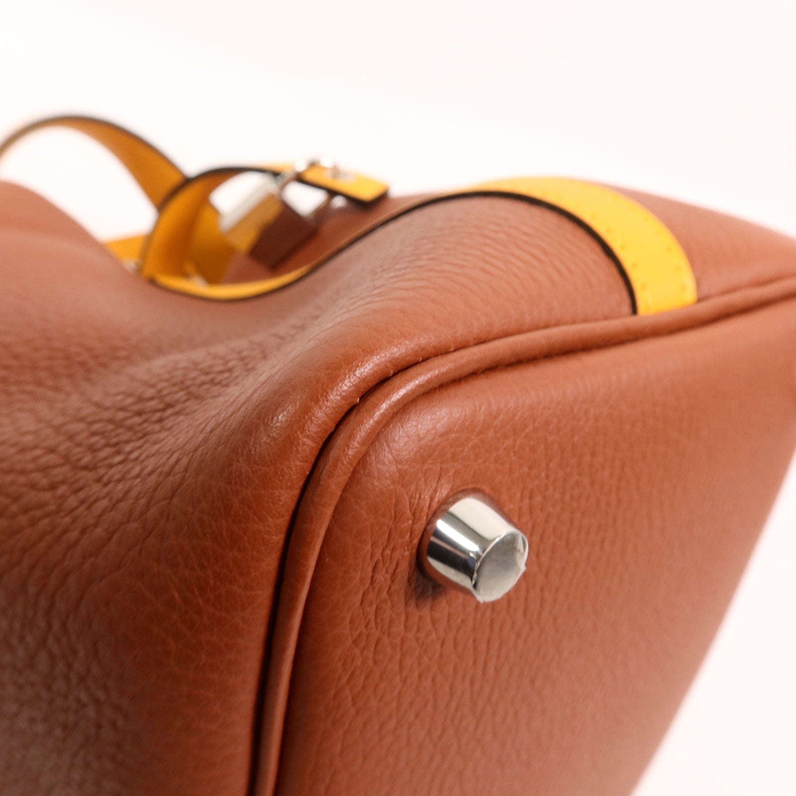 HERMES Clemence皮革Picotin PM手挽袋Cuivre/Jaune d'Or
