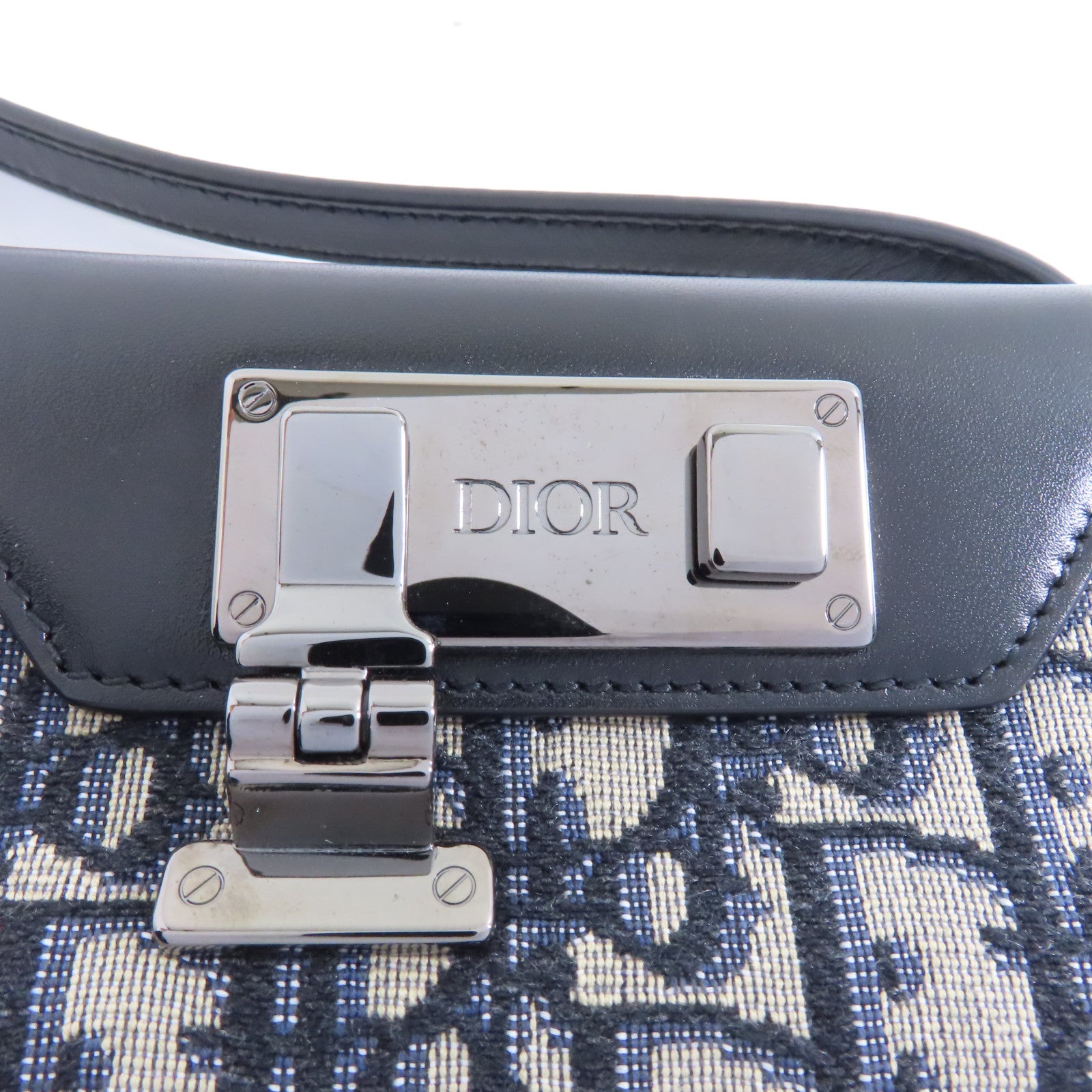 Dior 帆布Nano Pouch銀扣肩背袋藍色
