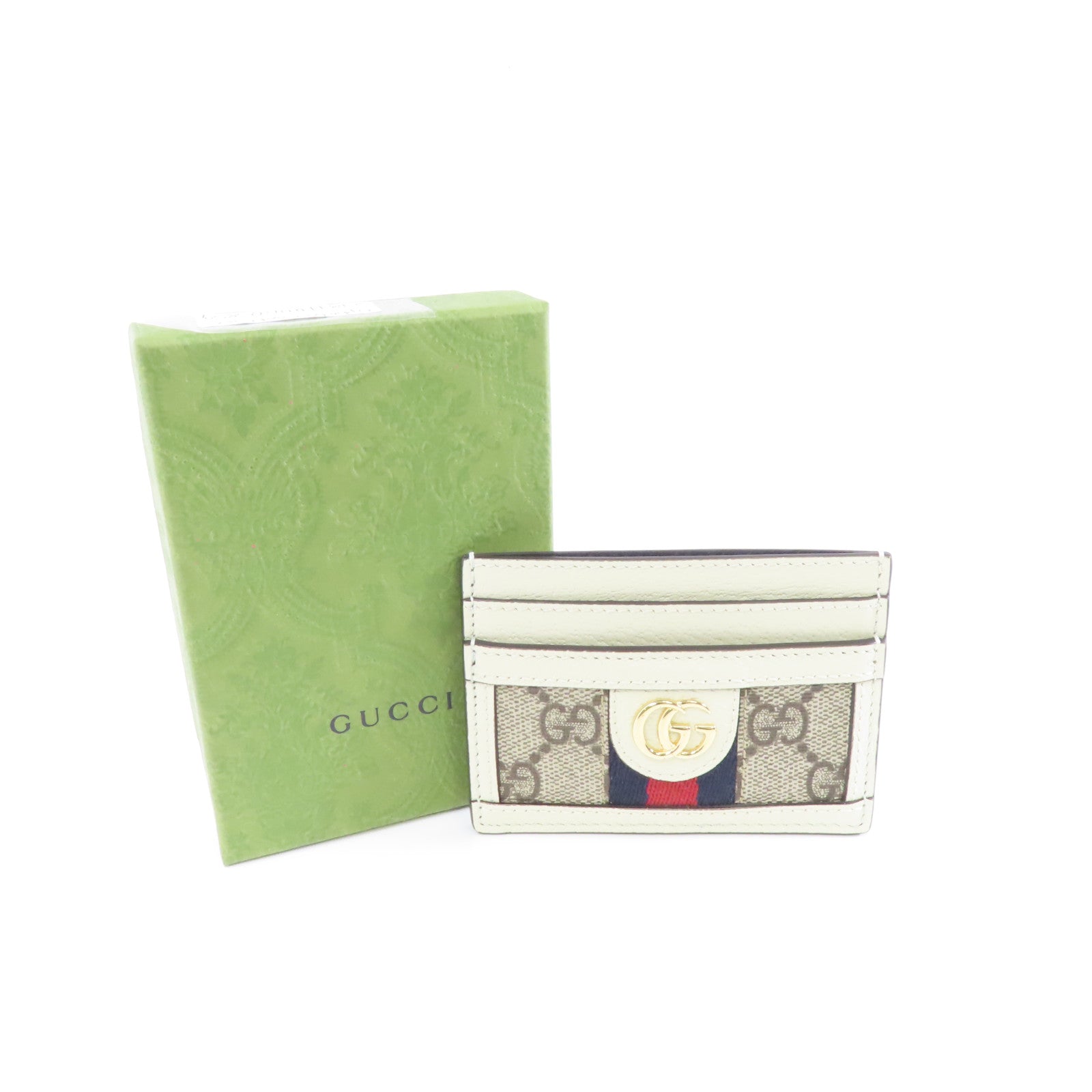 GUCCI 帆布/牛皮皮革Ophidia GG Card Case金扣卡片套白色/灰色