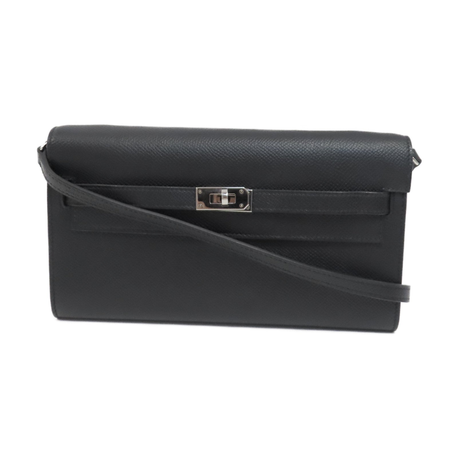 HERMES Togo皮革Kelly To Go銀扣肩背袋Noir/黑色