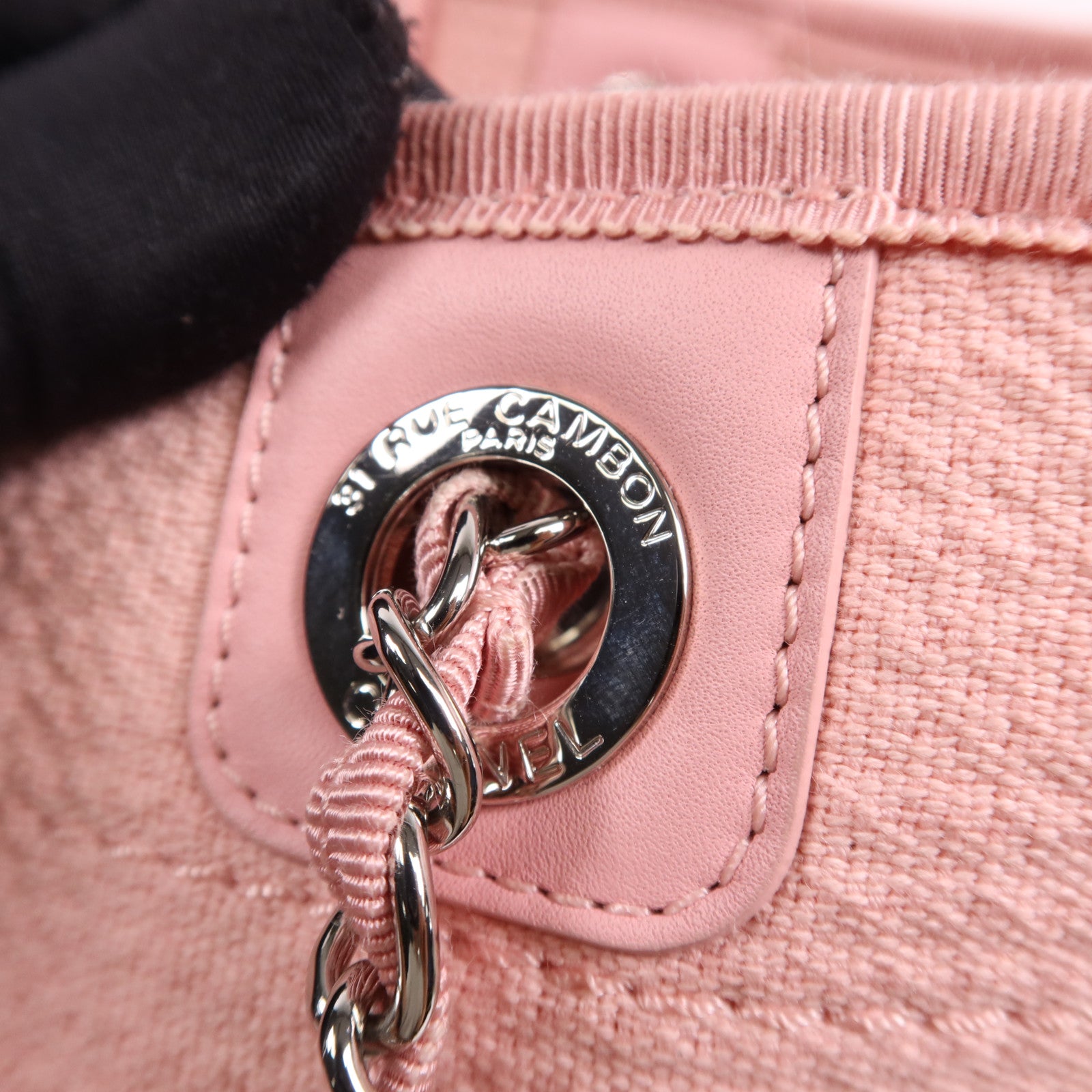CHANEL 帆布Deauville Tote銀扣鏈帶肩背袋