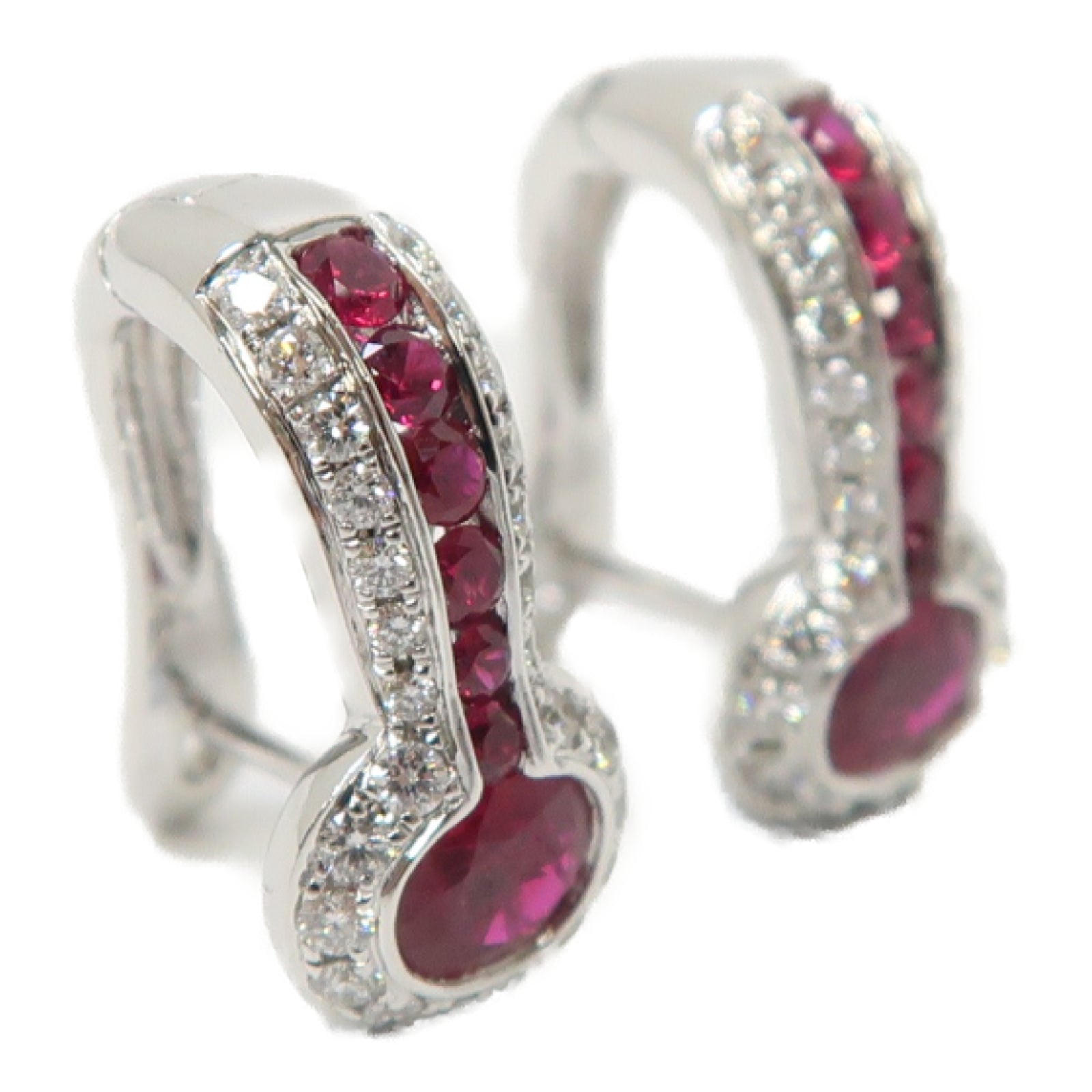 JEWELRY 18K白金Ruby Diamond Earrings 1.06ct紅寶石/0.36ct鑽石耳環銀色