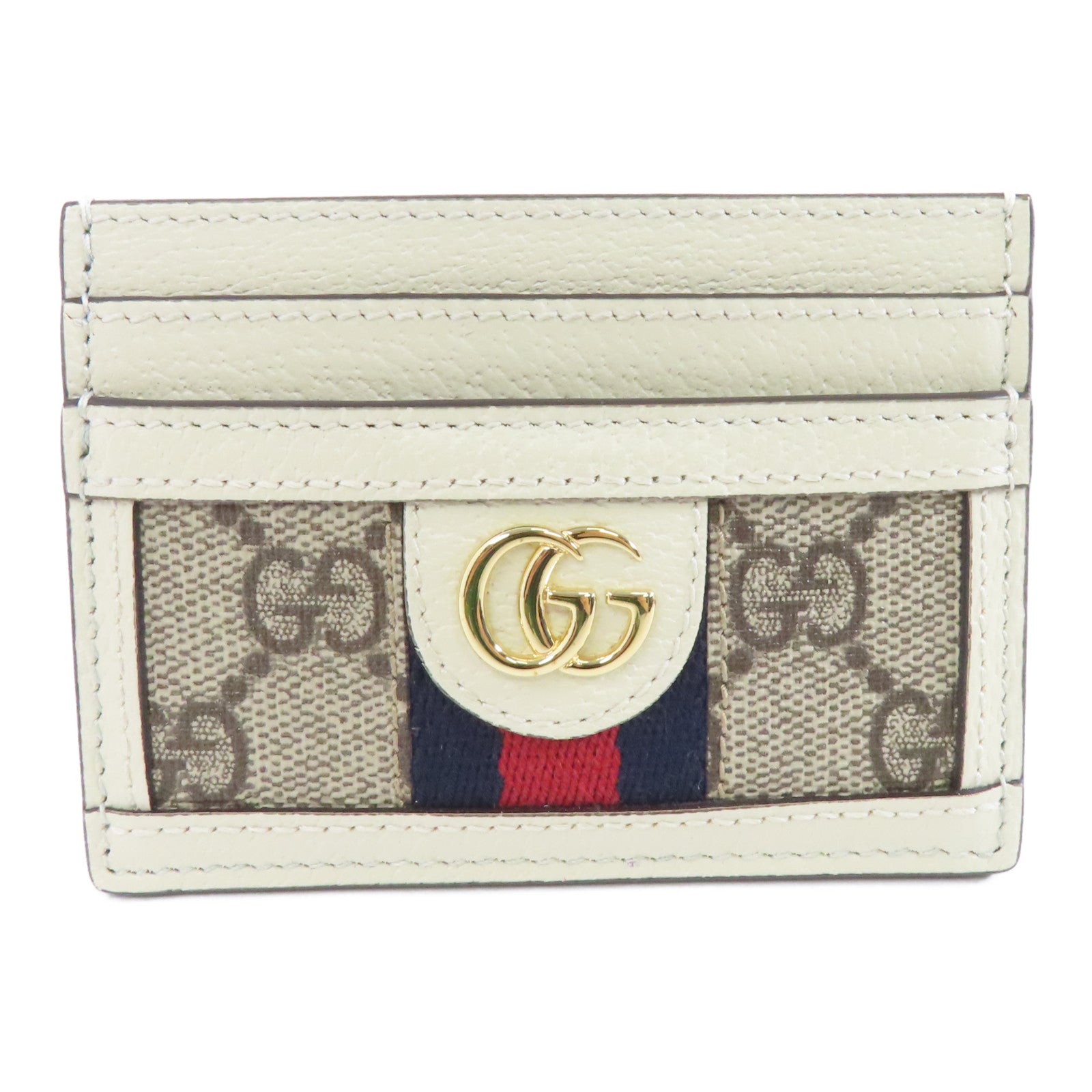 GUCCI 帆布/牛皮皮革Ophidia GG Card Case金扣卡片套白色/灰色