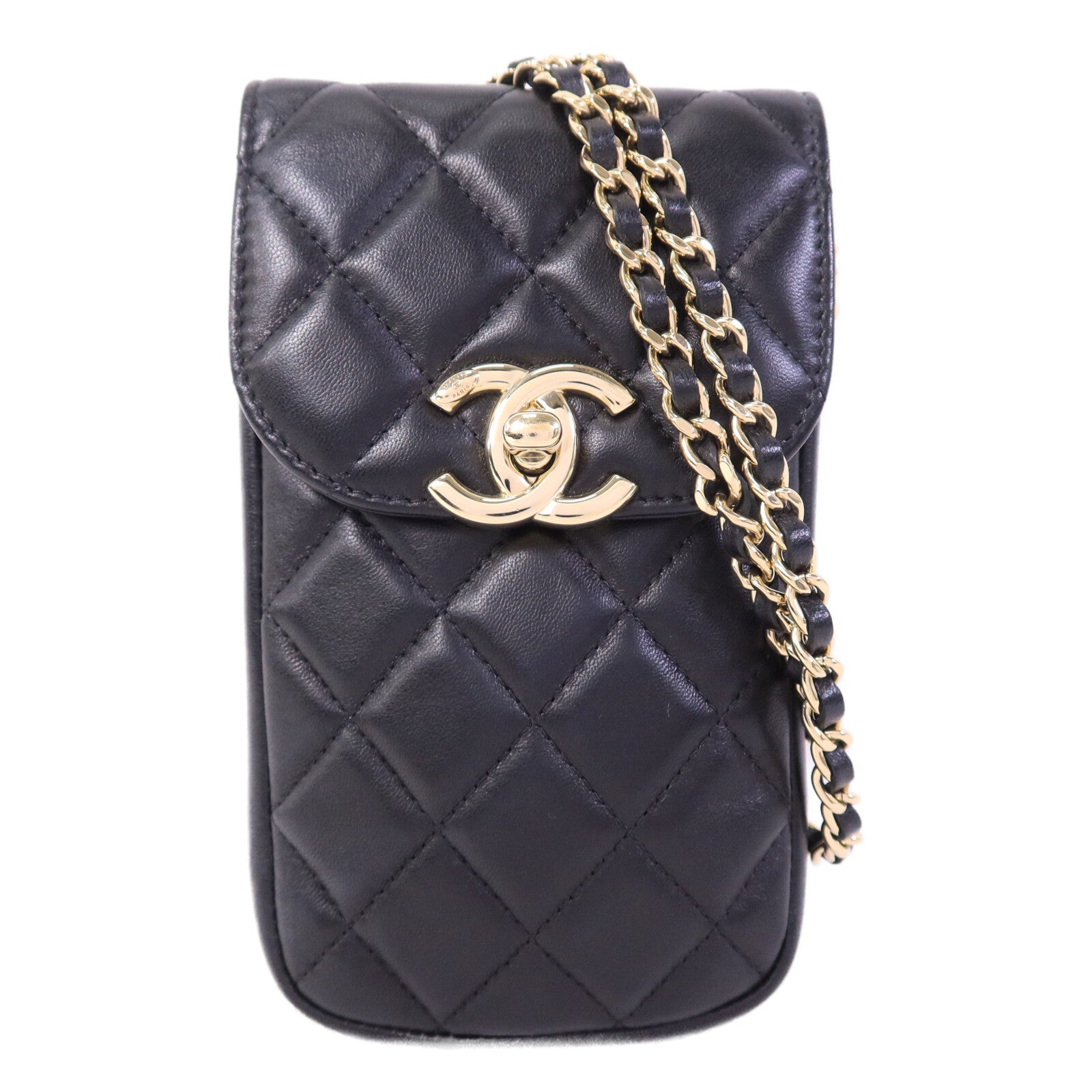 CHANEL 羊皮皮革Vanity Phone Holder鏈帶肩背袋