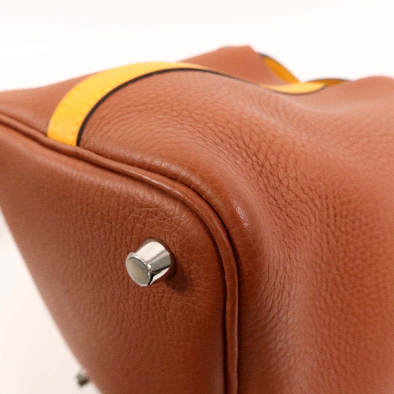 HERMES Clemence皮革Picotin PM手挽袋Cuivre/Jaune d'Or