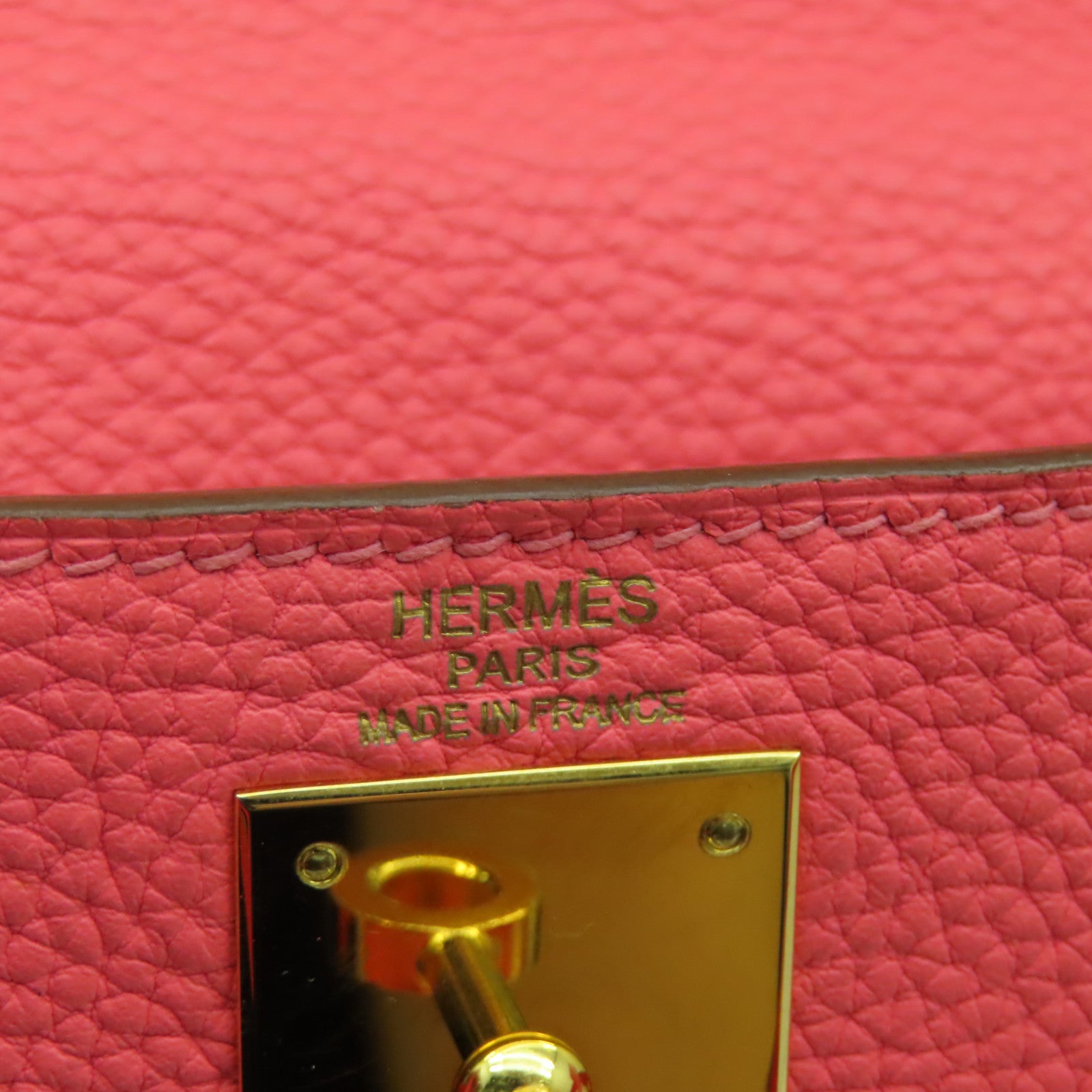 HERMES Togo皮革Kelly 28金扣手挽肩背兩用袋橘桃粉色