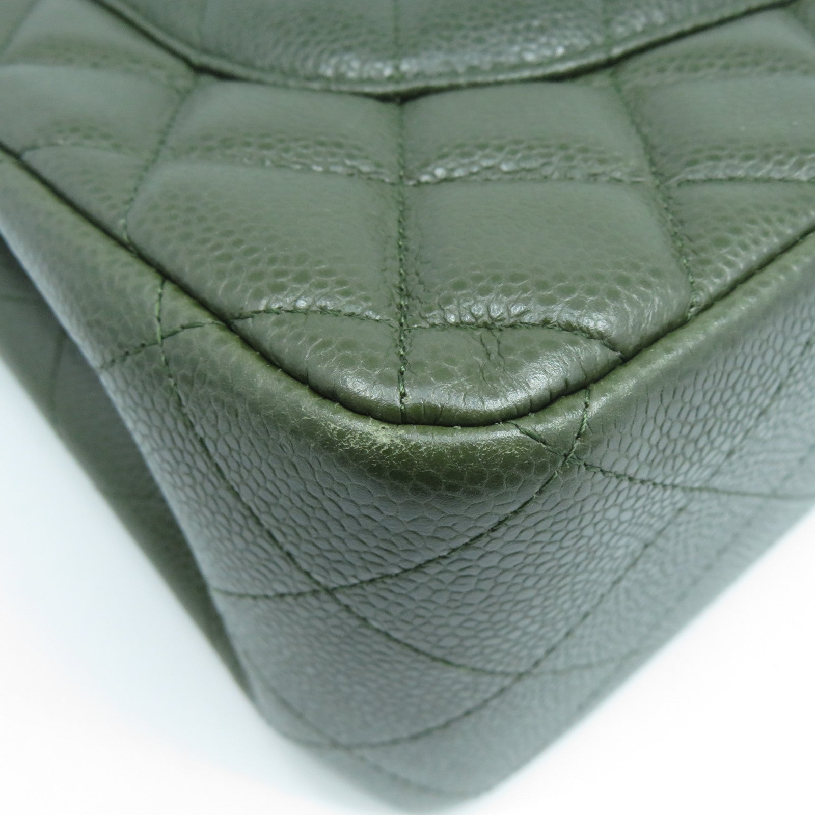 CHANEL **【激減優惠】Caviar皮革Classic Jumbo銀扣鏈帶肩背袋綠色