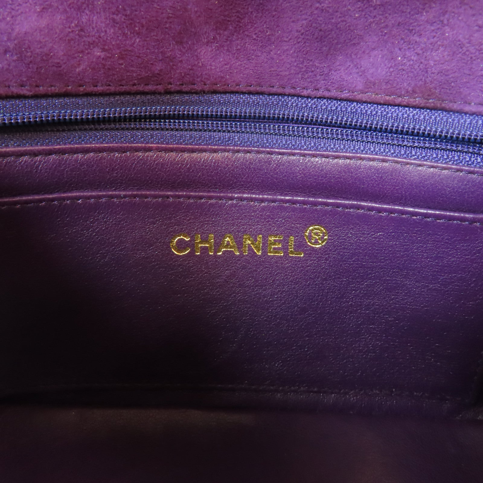 CHANEL 菱格絨布Chain Shoulder Bag金扣鏈帶肩背袋紫色