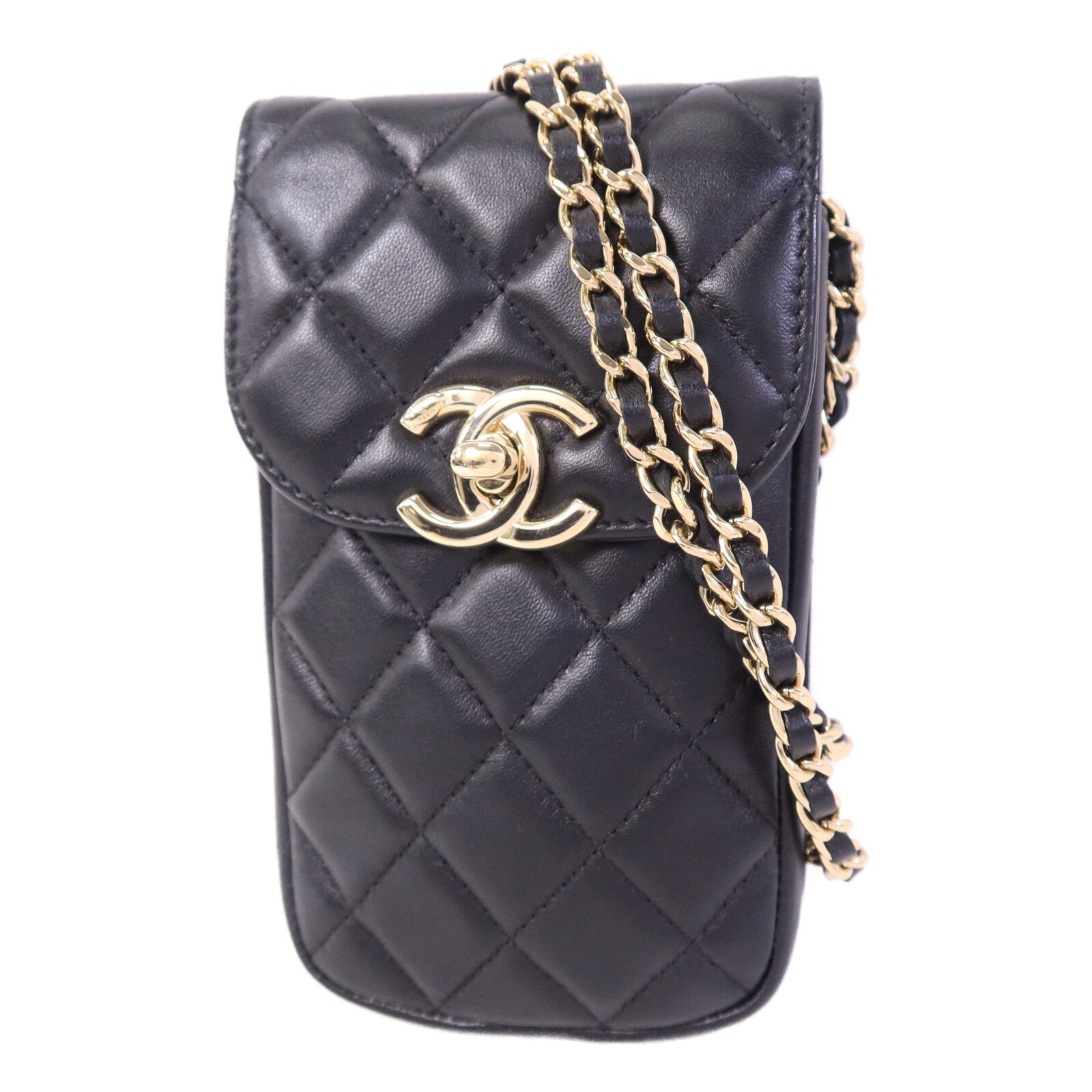CHANEL 羊皮皮革Vanity Phone Holder鏈帶肩背袋