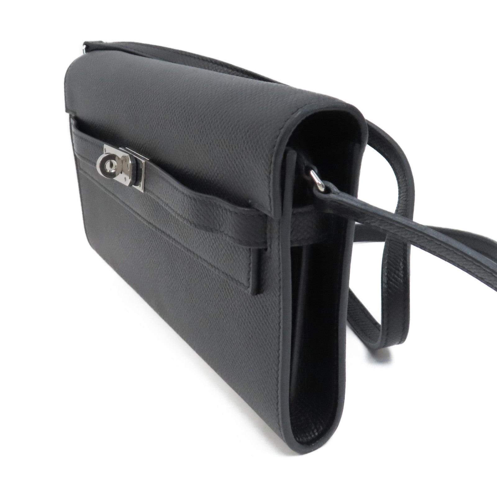 HERMES Togo皮革Kelly To Go銀扣肩背袋Noir/黑色