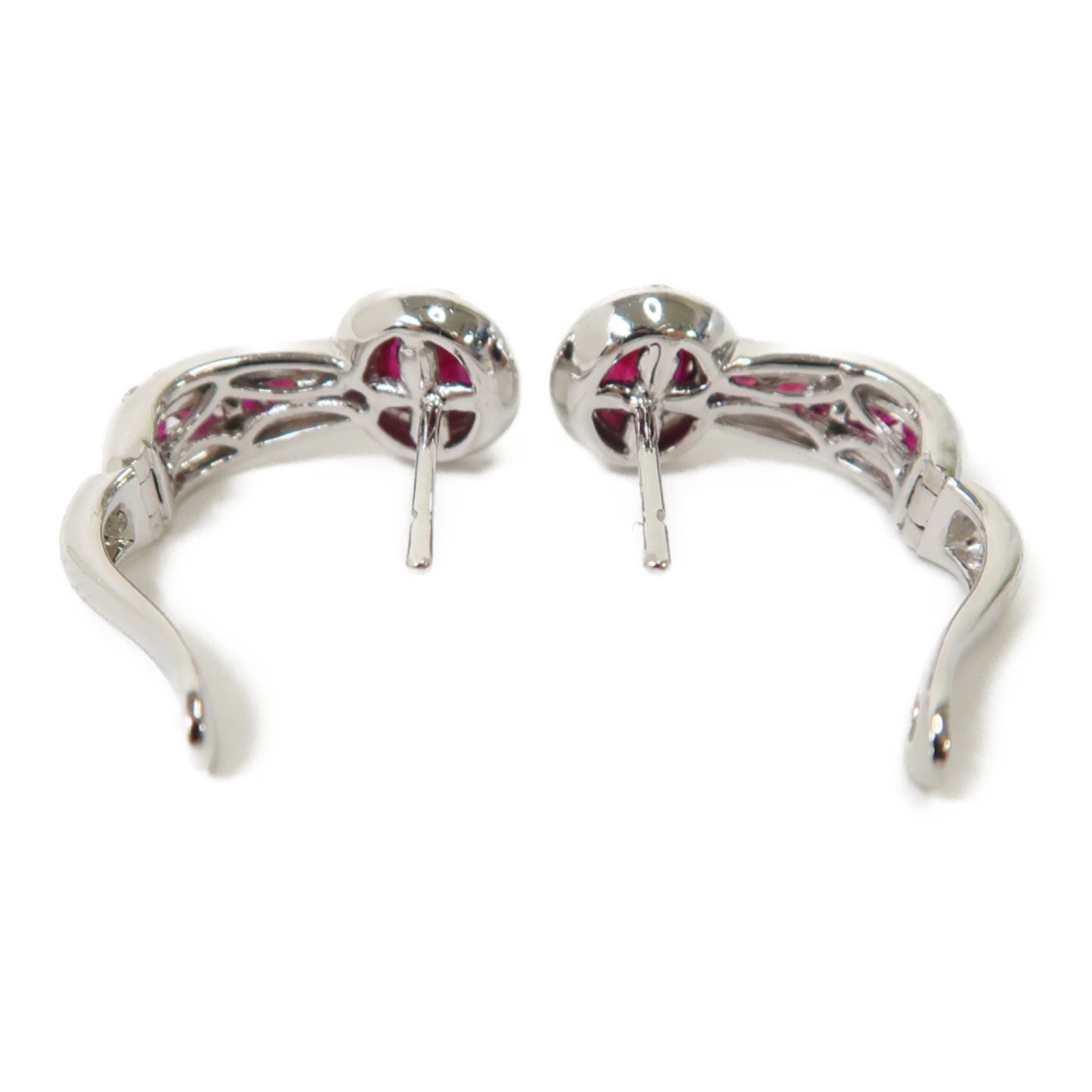 JEWELRY 18K白金Ruby Diamond Earrings 1.06ct紅寶石/0.36ct鑽石耳環銀色