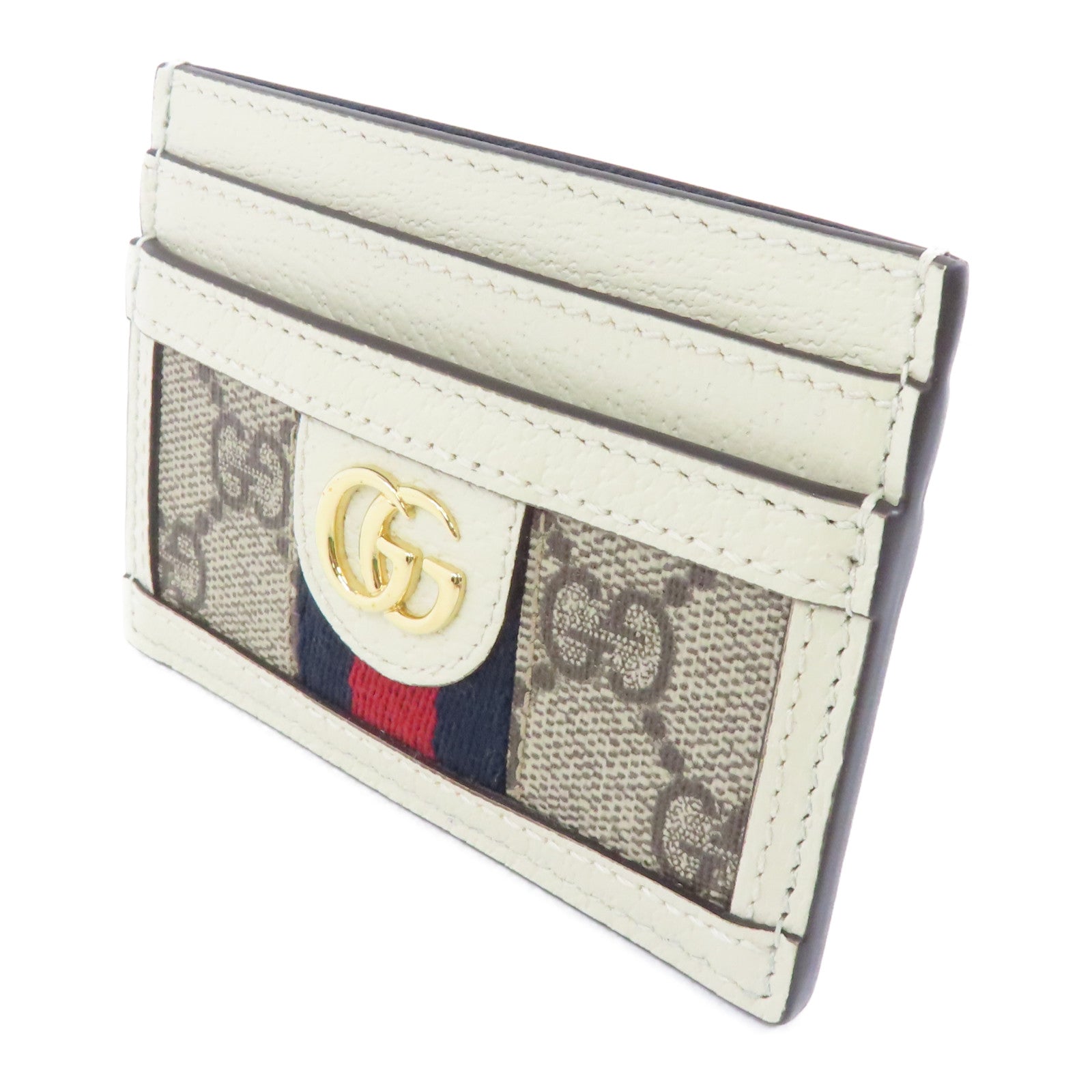 GUCCI 帆布/牛皮皮革Ophidia GG Card Case金扣卡片套白色/灰色